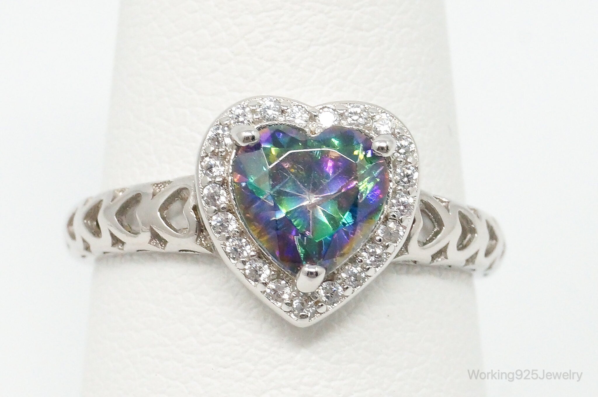 Mystic Topaz Heart Cubic Zirconia Sterling Silver Ring - Size 8