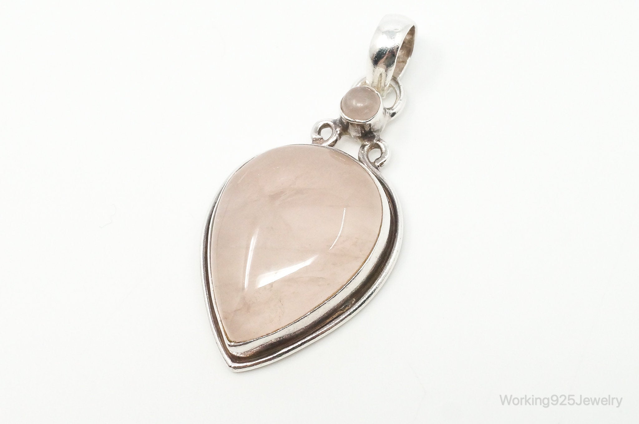 Large Vintage Rose Quartz Sterling Silver Necklace Pendant