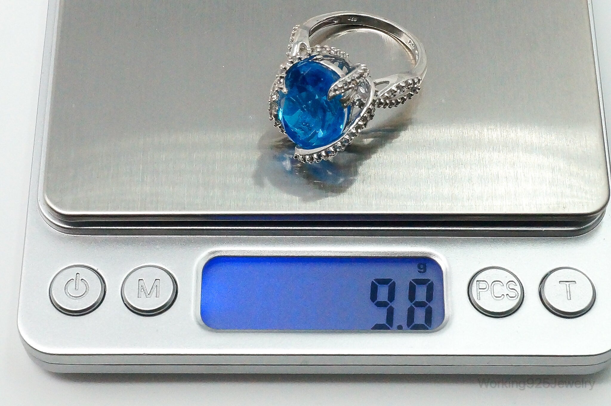 Vintage Faux Blue Topaz Cubic Zirconia Sterling Silver Ring - Size 10.25