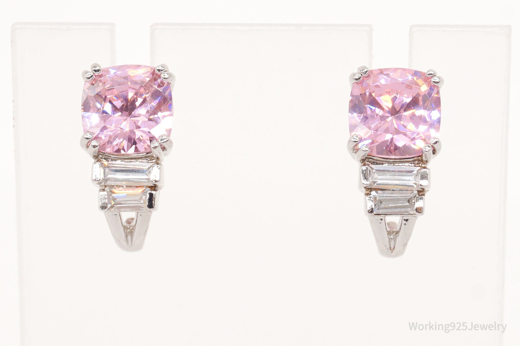 Ross Simons Pink & White Cubic Zirconia Sterling Silver Earrings