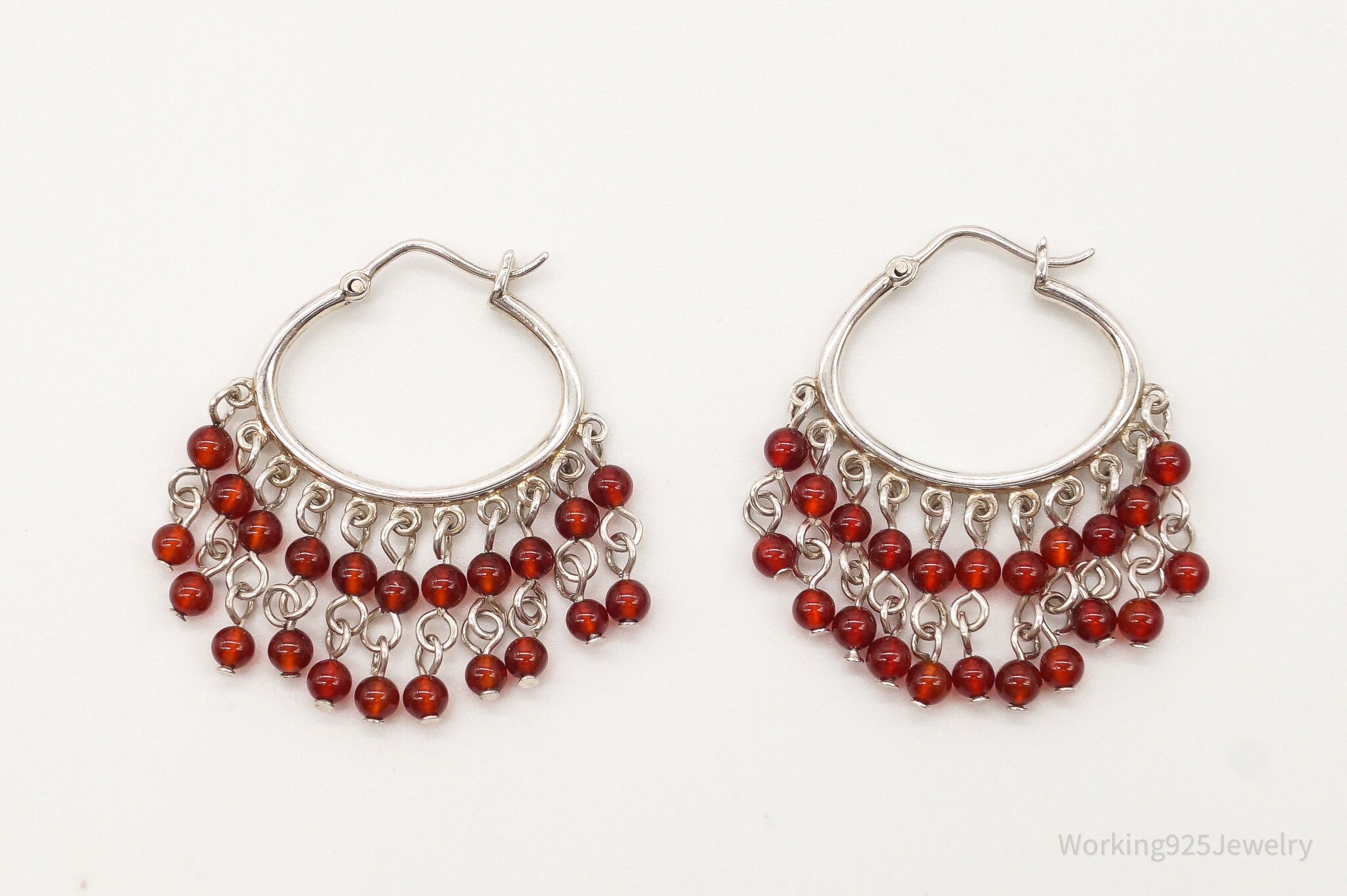 Vintage Carnelian Sterling Silver Hoop Earrings