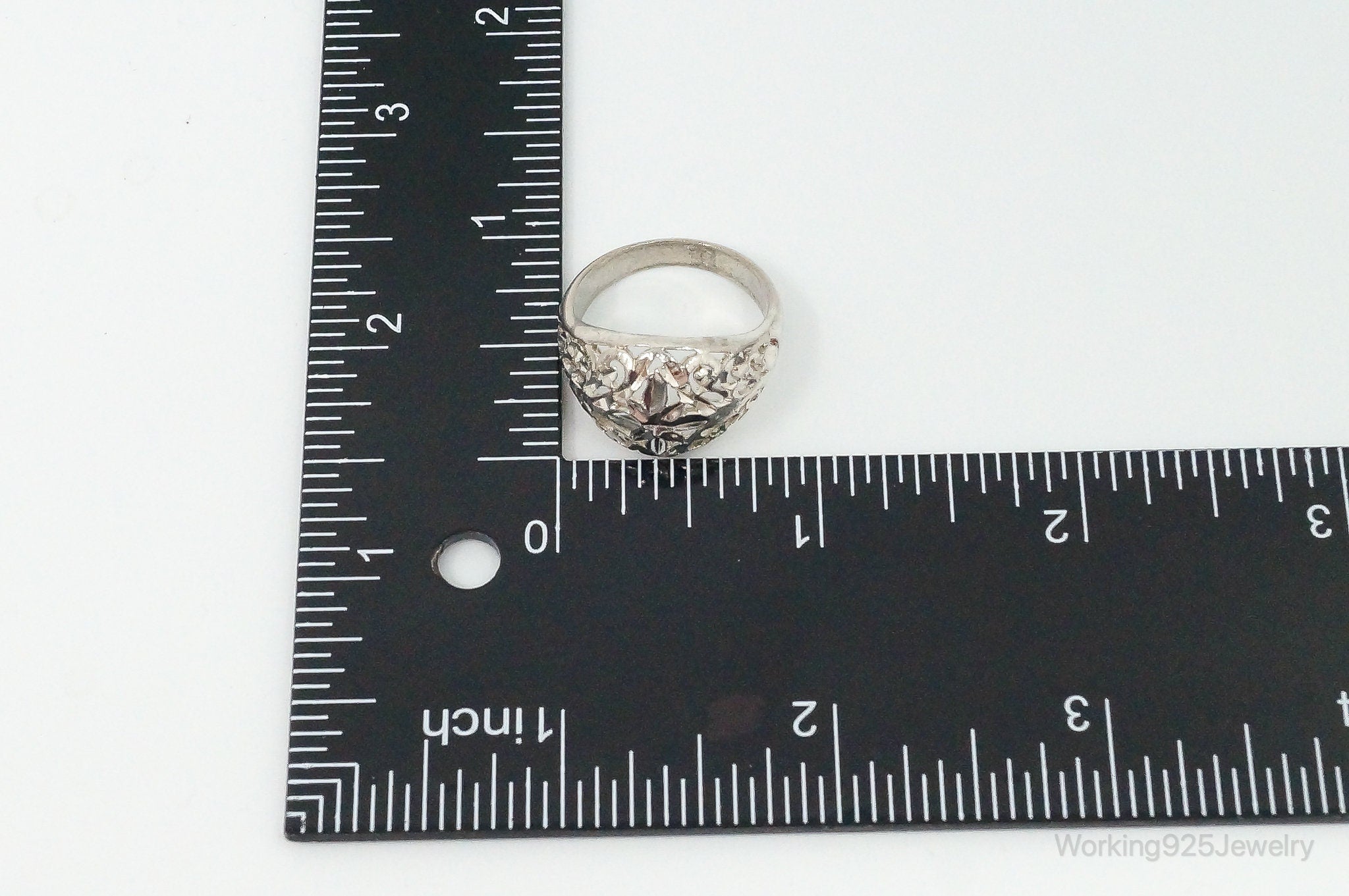 Vintage Cut Out Scroll Sterling Silver Dome Ring - Size 9