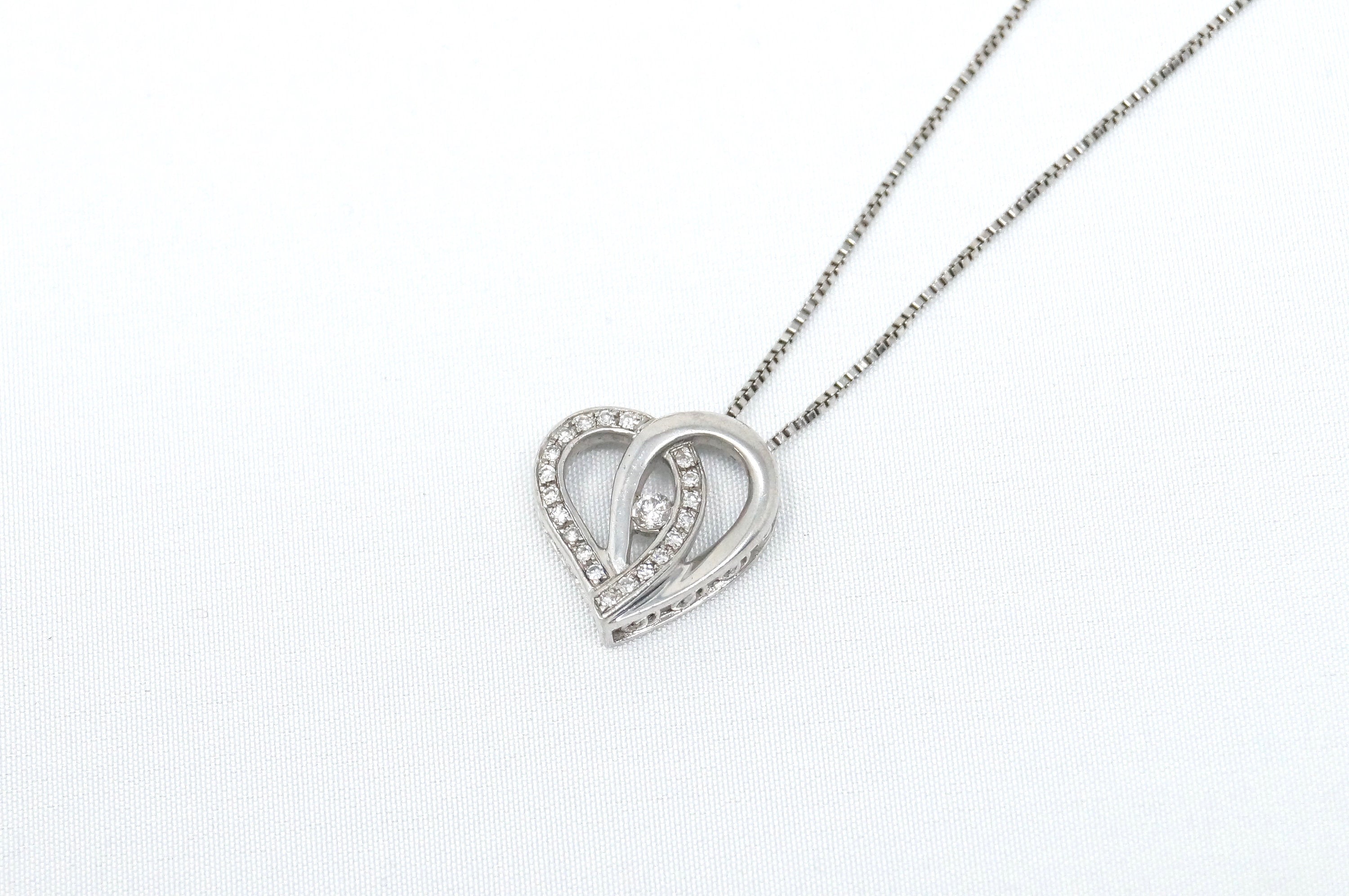 Lovely Vintage Cz Accented Open Heart Sterling Silver Necklace 22" -