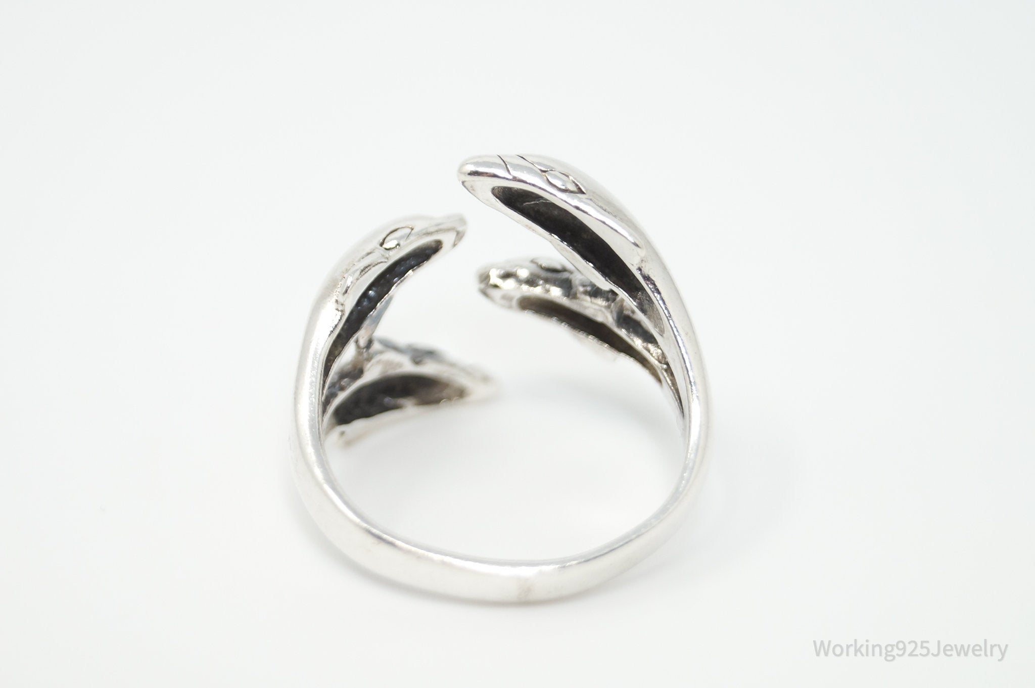 Vintage Dolphins Sterling Silver Wrap Adjustable Ring - Sz 7