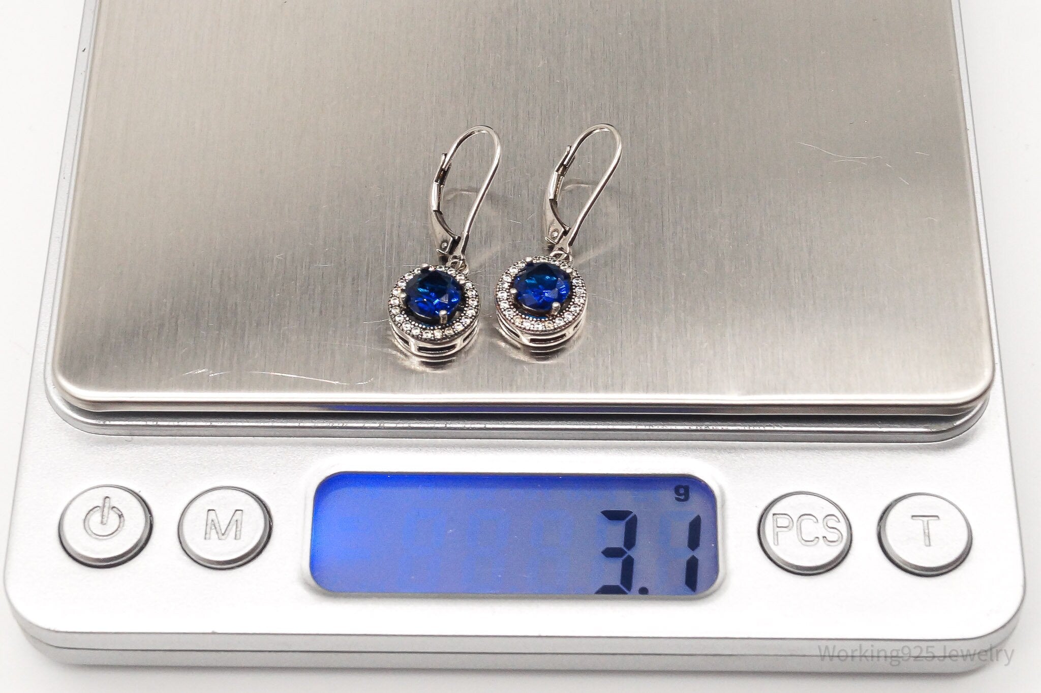 Vintage Designer IBB Lab Sapphire Cubic Zirconia Sterling Silver Earrings