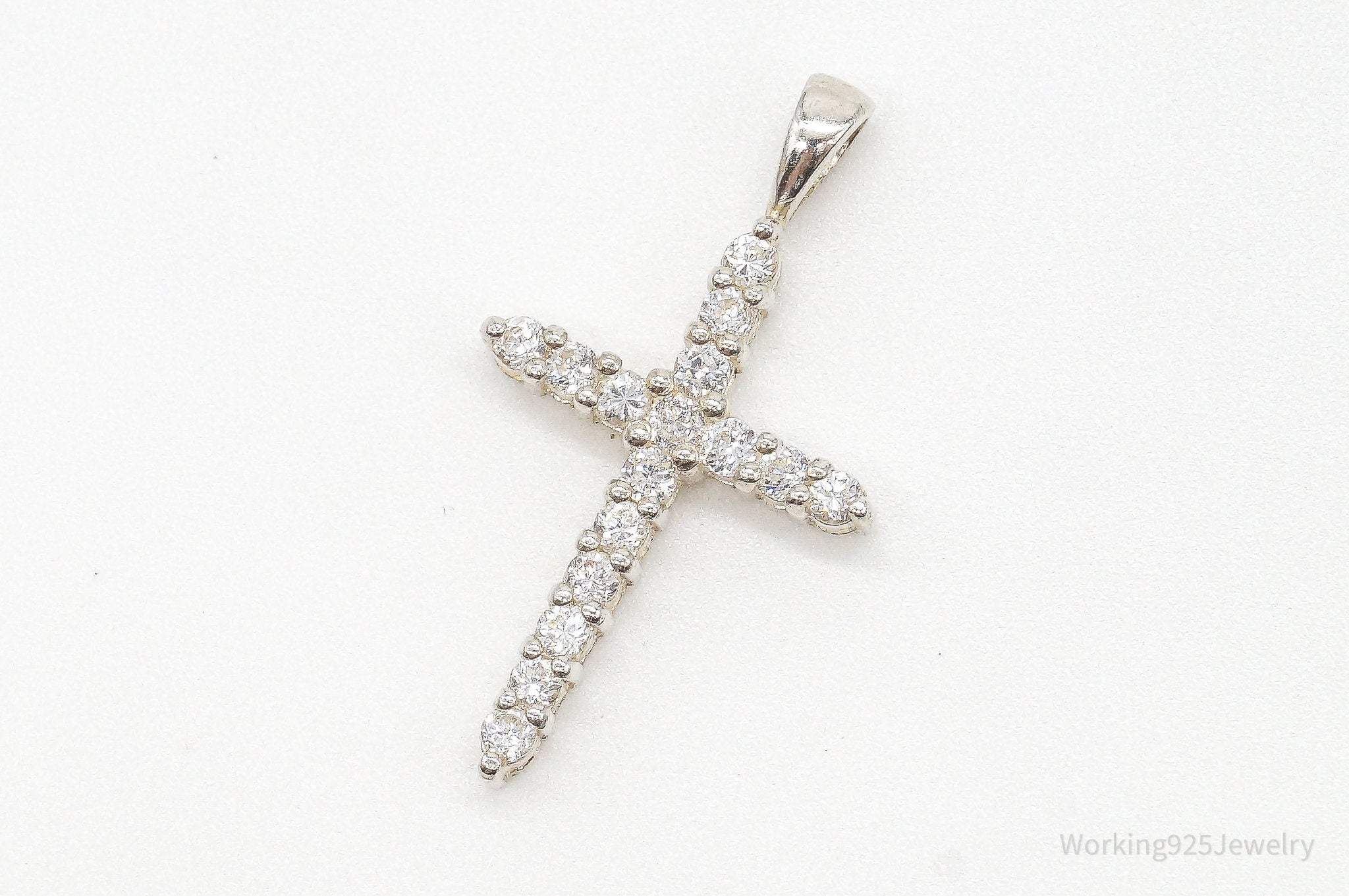 Vintage Designer Avon Cubic Zirconia Cross Sterling Silver Pendant