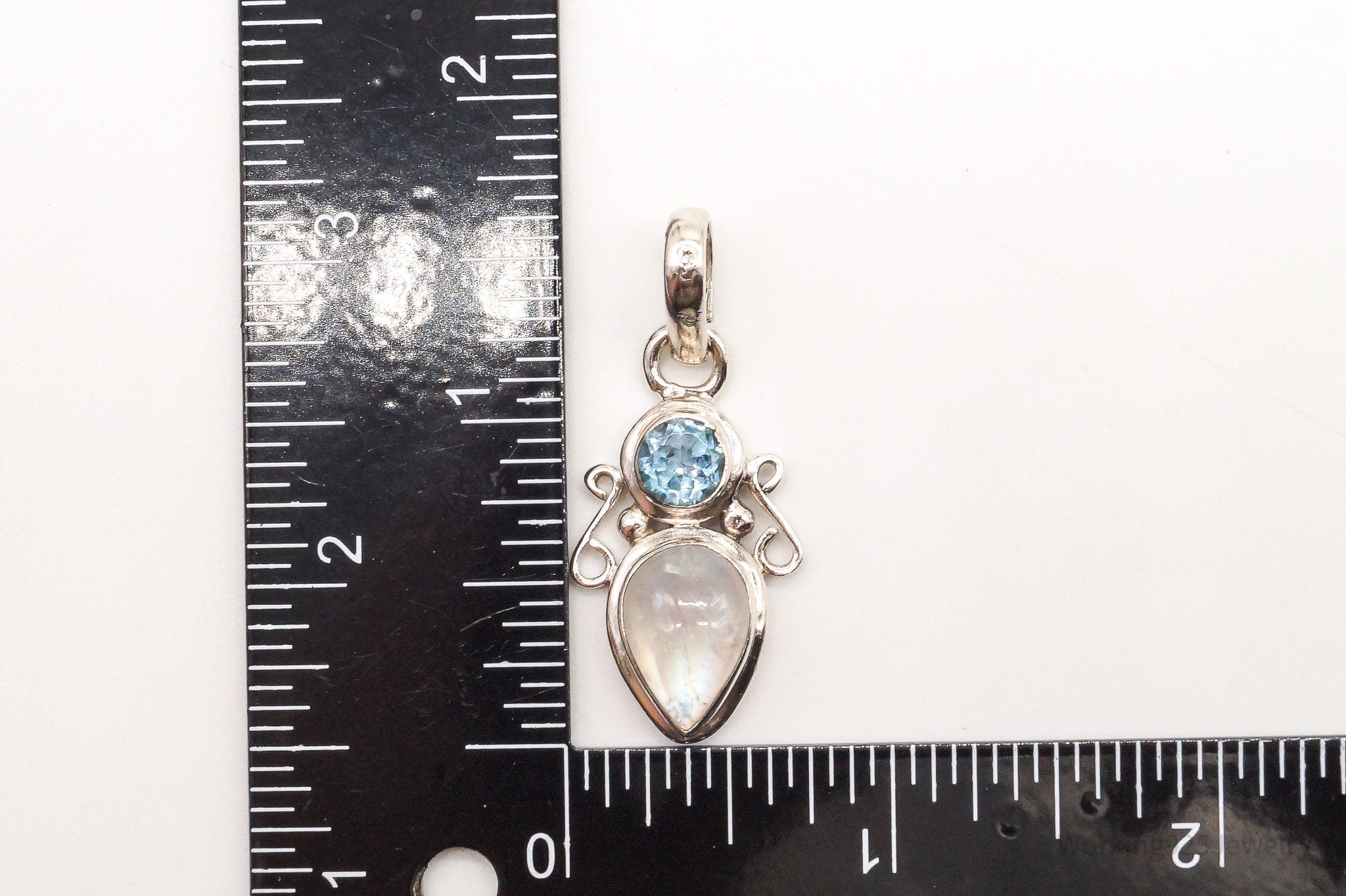 Vintage Designer SJ Blue Topaz Moonstone Sterling Pendant