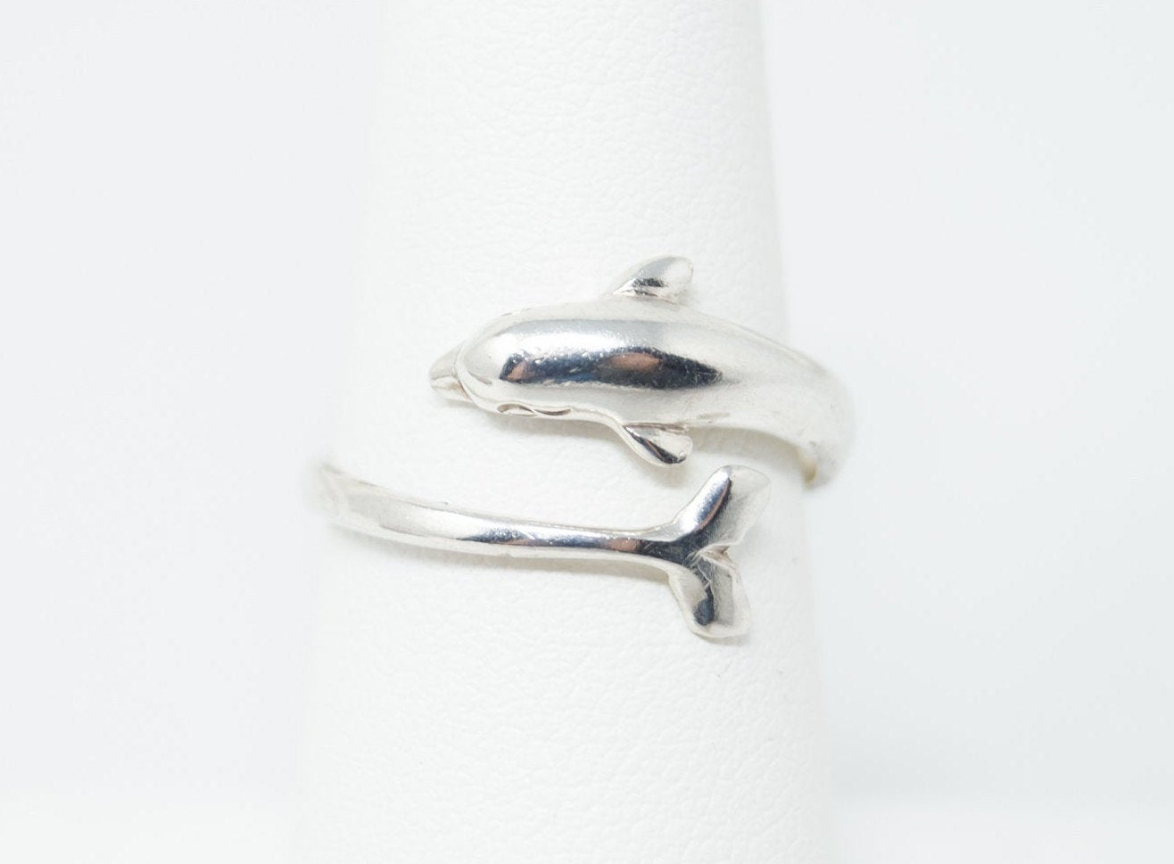 Vintage Dolphin Sterling Silver Wrap Ring - Size 7