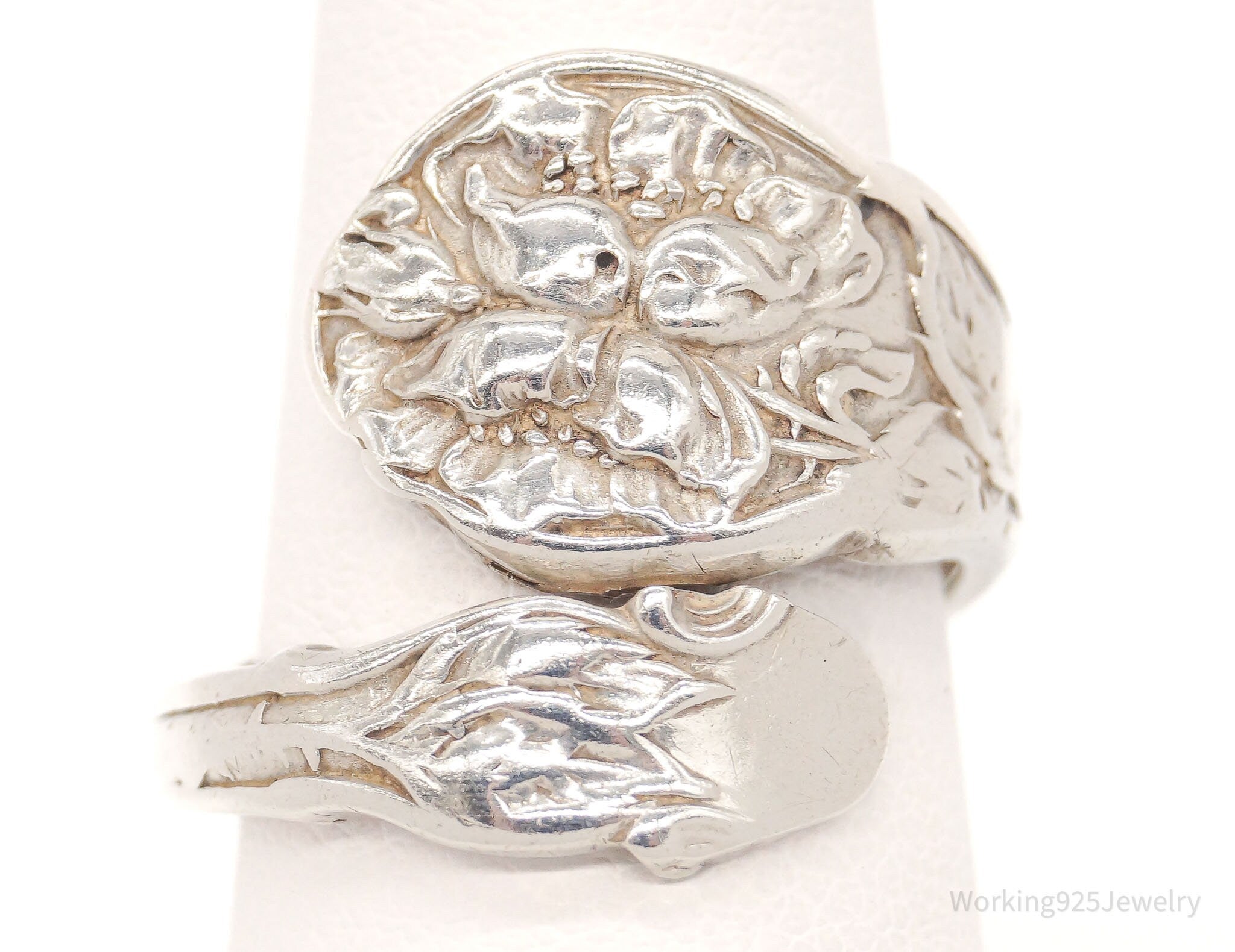 Antique Designer GORHAM Flower Sterling Silver Wrap Spoon Ring - Sz 7 Adjustable