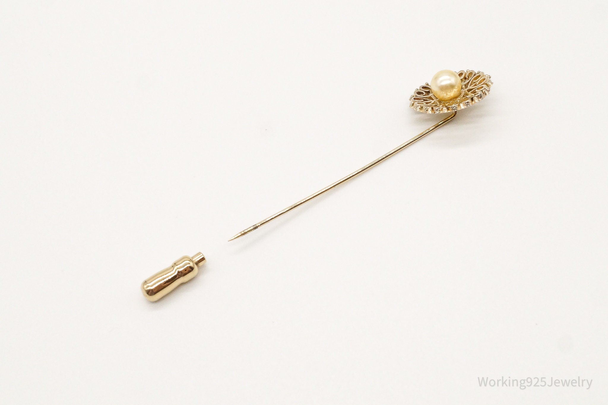 Antique Pearl Gold Vermeil Sterling Silver Stick Pin Brooch