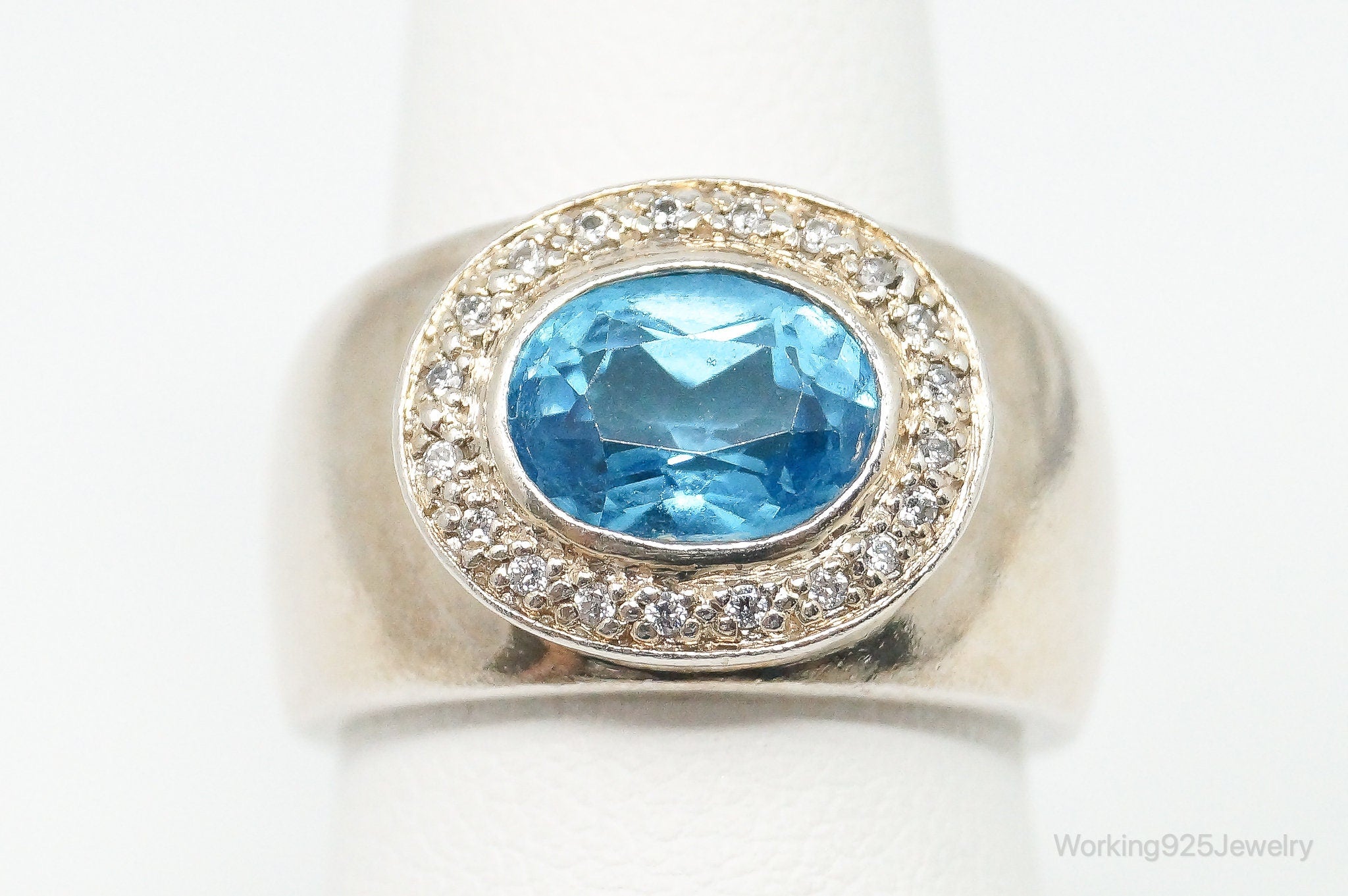 Vintage Blue Topaz Cubic Zirconia Sterling Silver Ring - Size 7