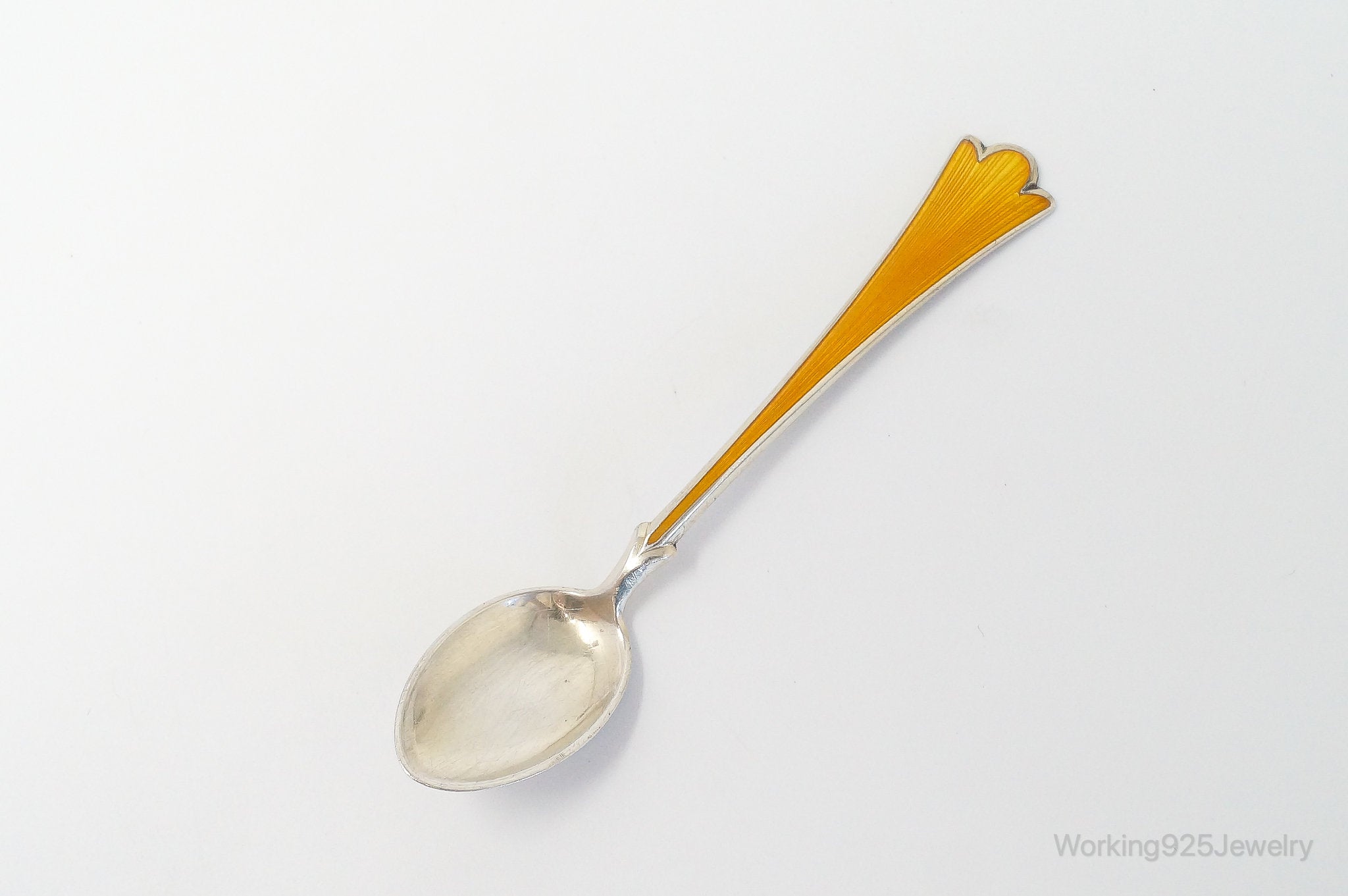 Antique Norwegian Theodor Olsen Orange Enamel Large Sterling Silver Spoon