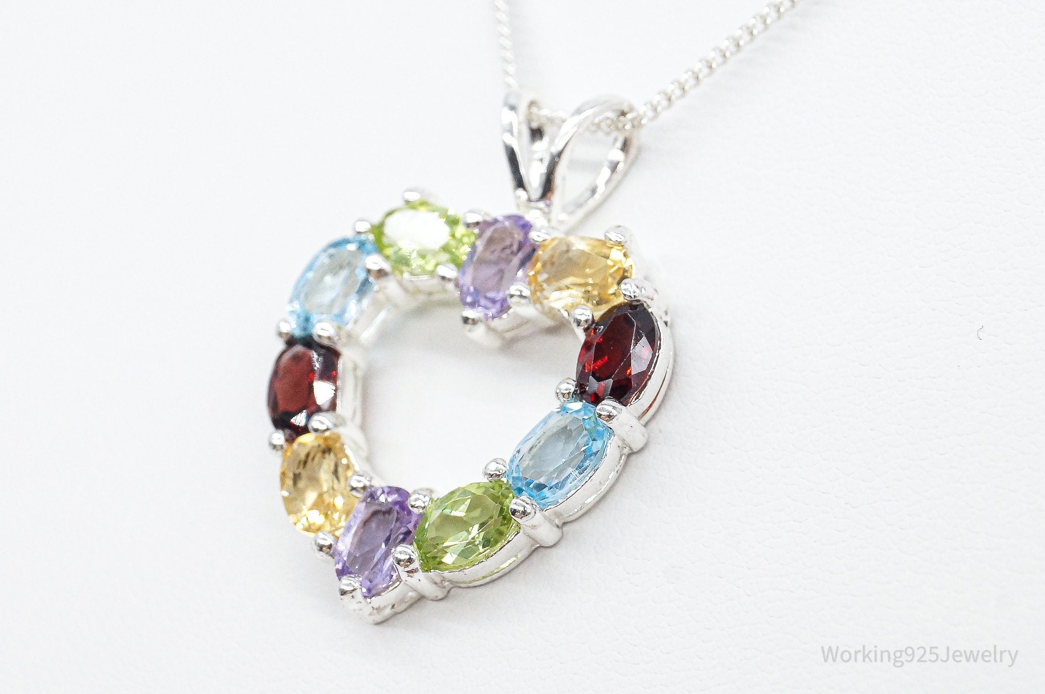 Multi Gemstone Large Heart Sterling Silver Necklace