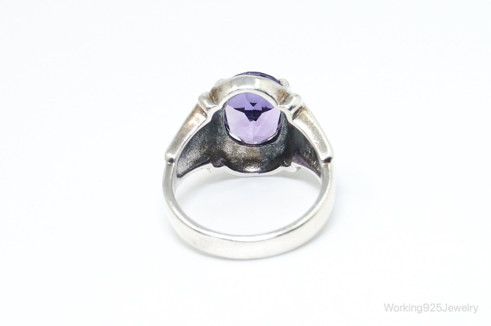 Vintage Designer PD Art Deco Amethyst Sterling Silver Ring - Size 8