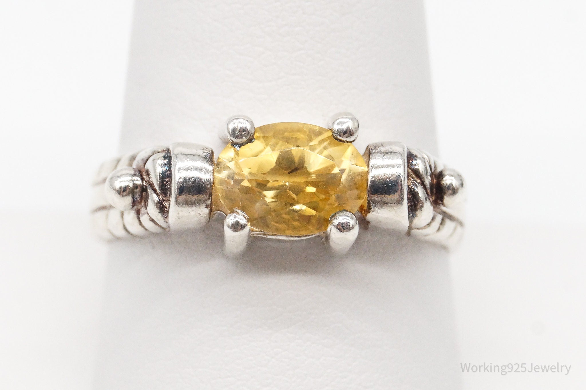 Vintage Citrine Sterling Silver Art Deco Ring - Size 9.5