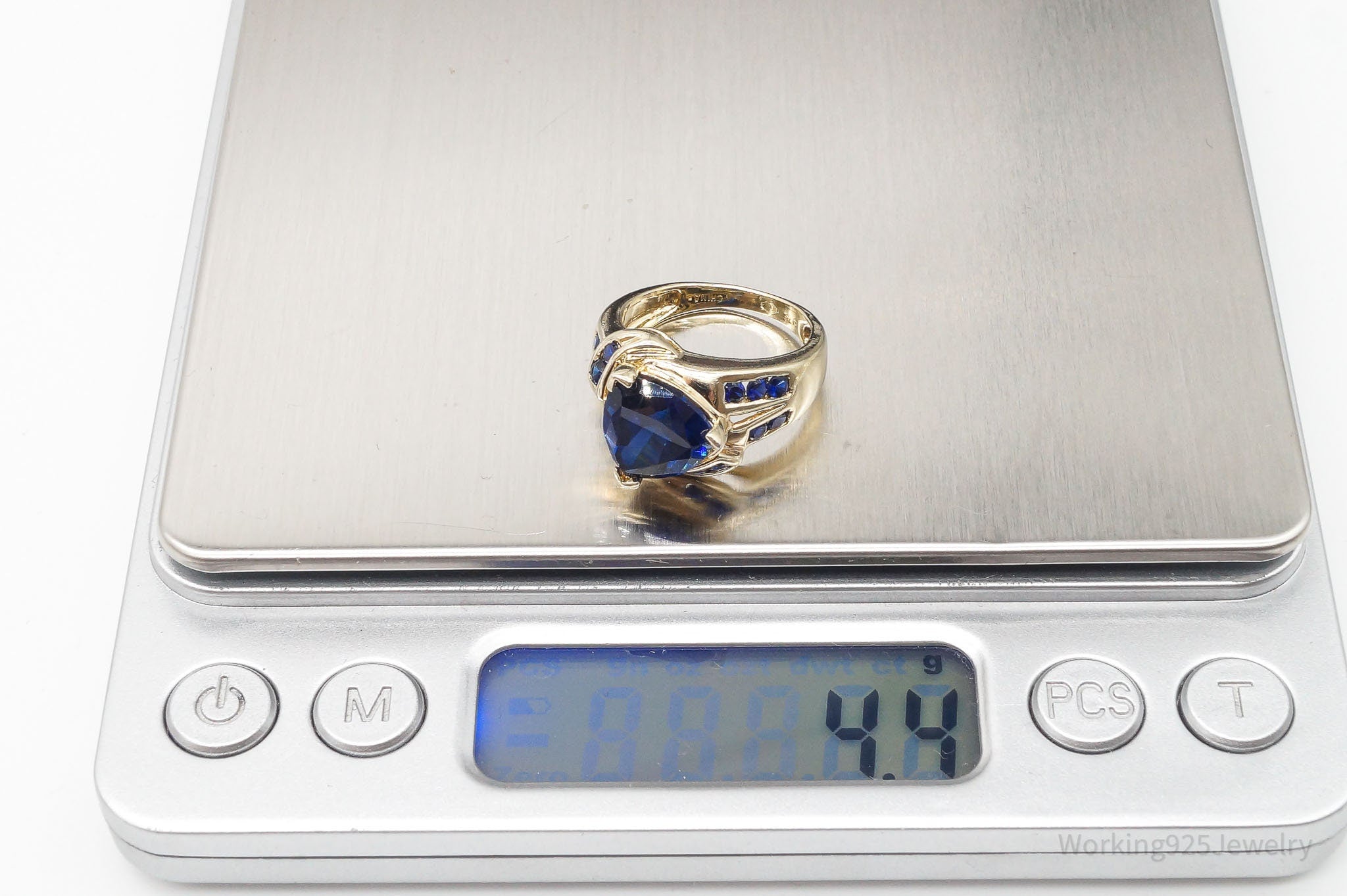 Vintage Designer Lab Sapphire Gold Over Sterling Silver Ring Size 6