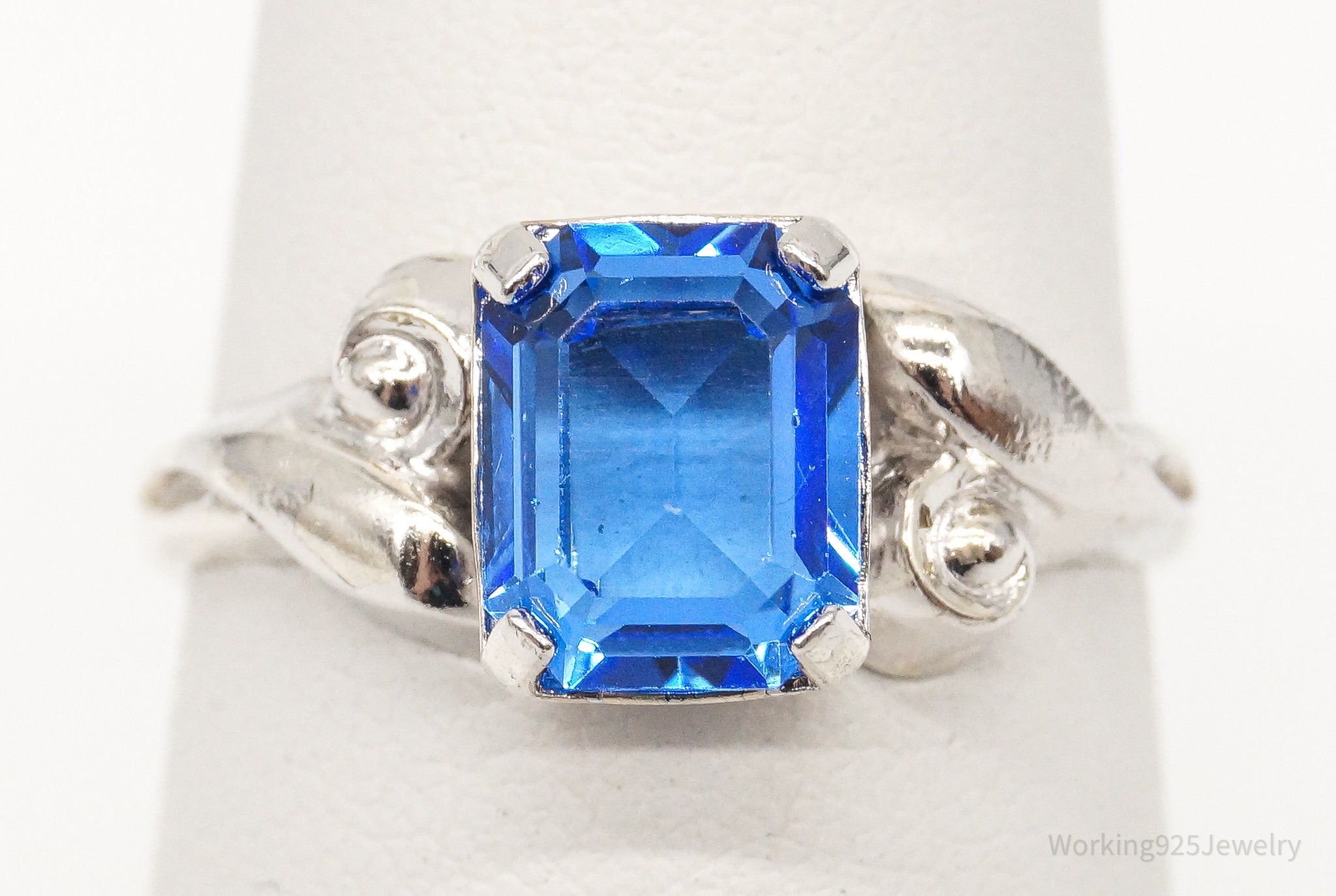 Antique Designer Blue Glass Sterling Silver Ring - Size 6.75