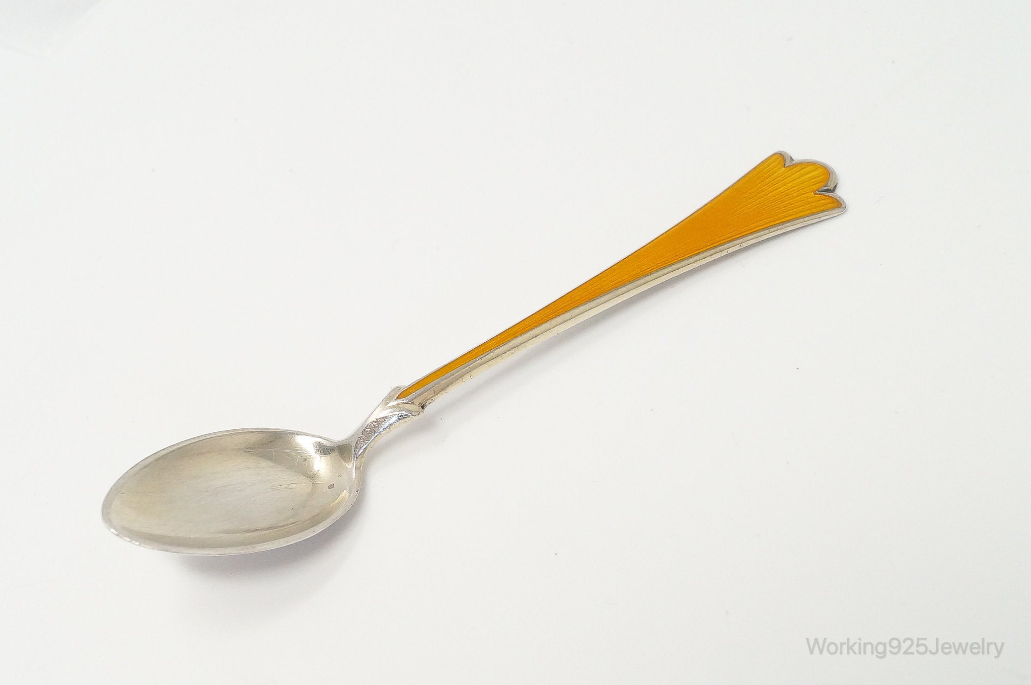 Antique Norwegian Theodor Olsen Orange Enamel Large Sterling Silver Spoon