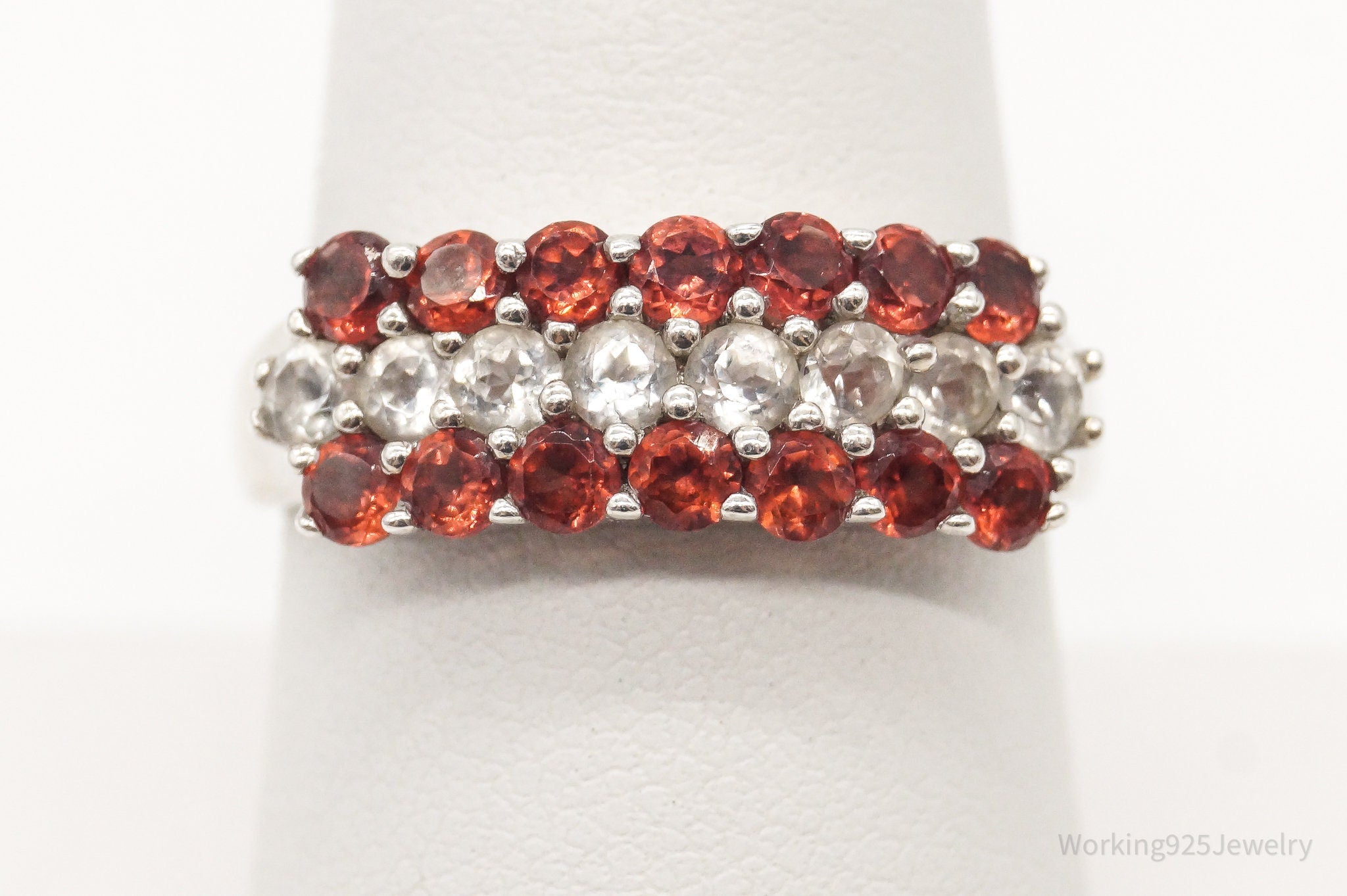 Vintage Garnet Cubic Zirconia Sterling Silver Ring - Size 8