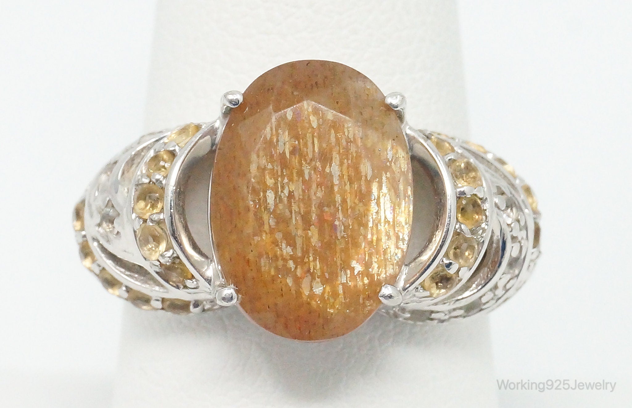 TGGC Sunstone Citrine Cubic Zirconia Sterling Silver Ring SZ 9