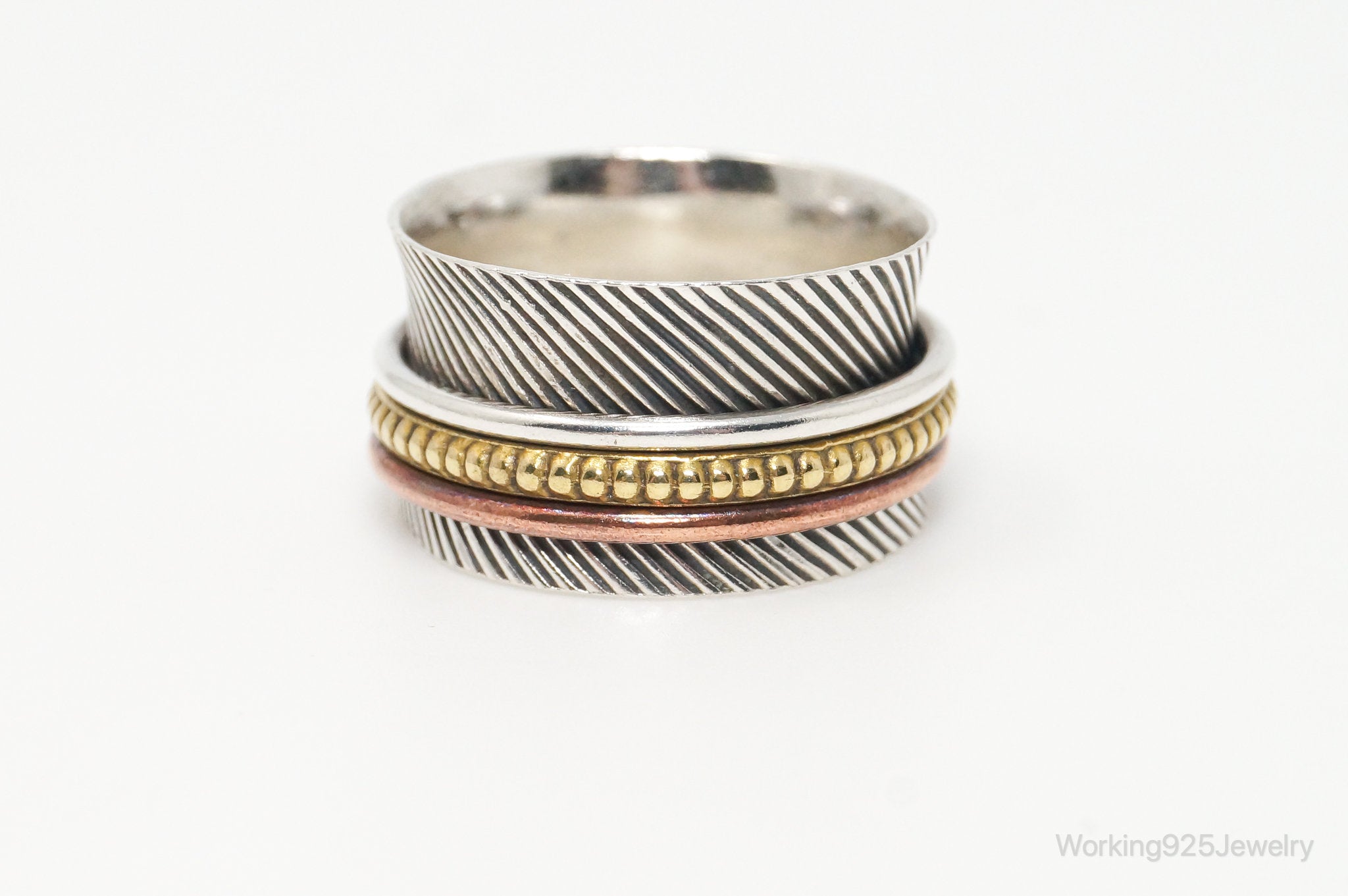 Vintage Brass Copper Sterling Silver Spinner Band Ring- Size 8.25