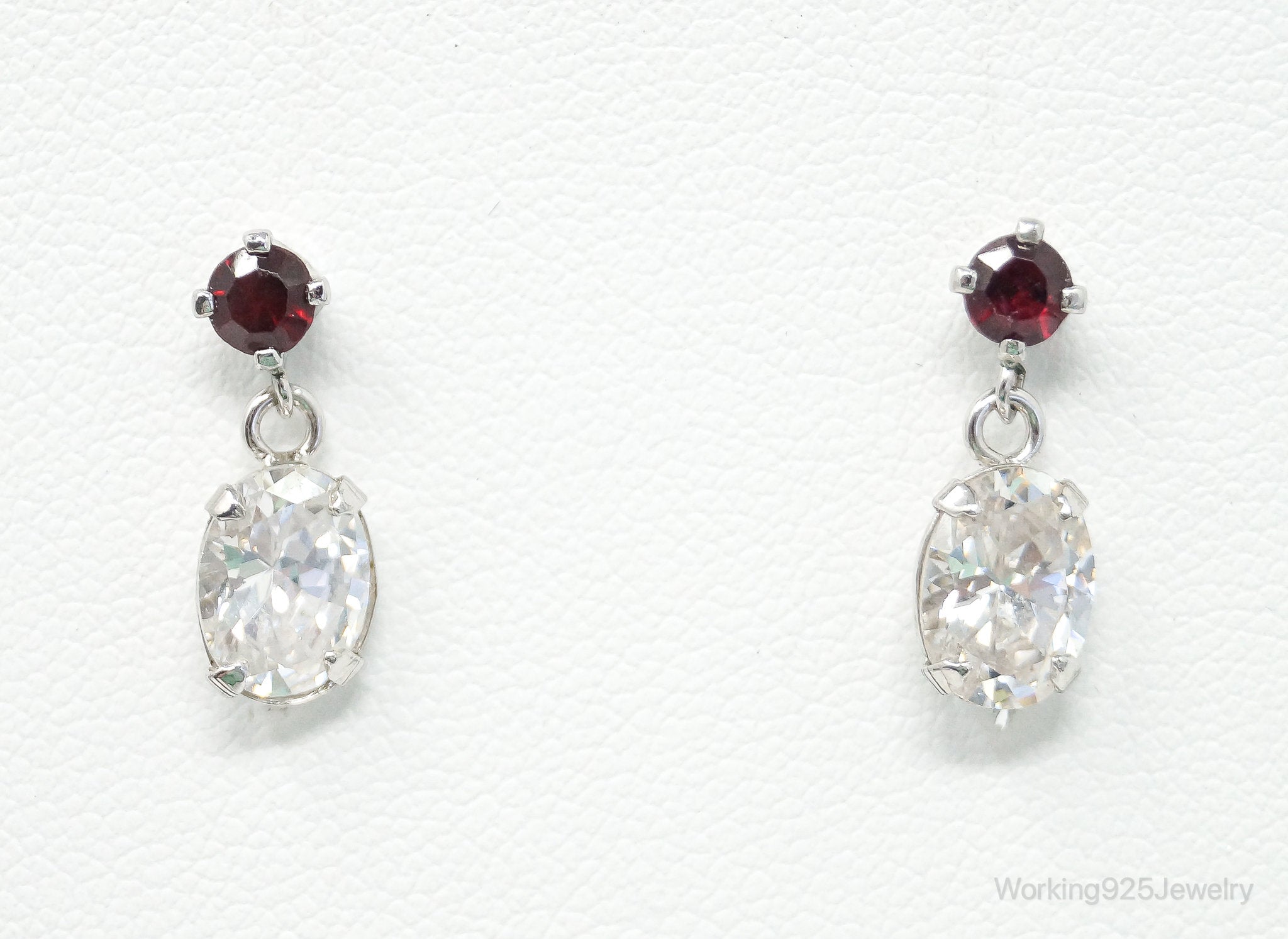 Cubic Zirconia Garnet Sterling Silver Stud Post Earrings