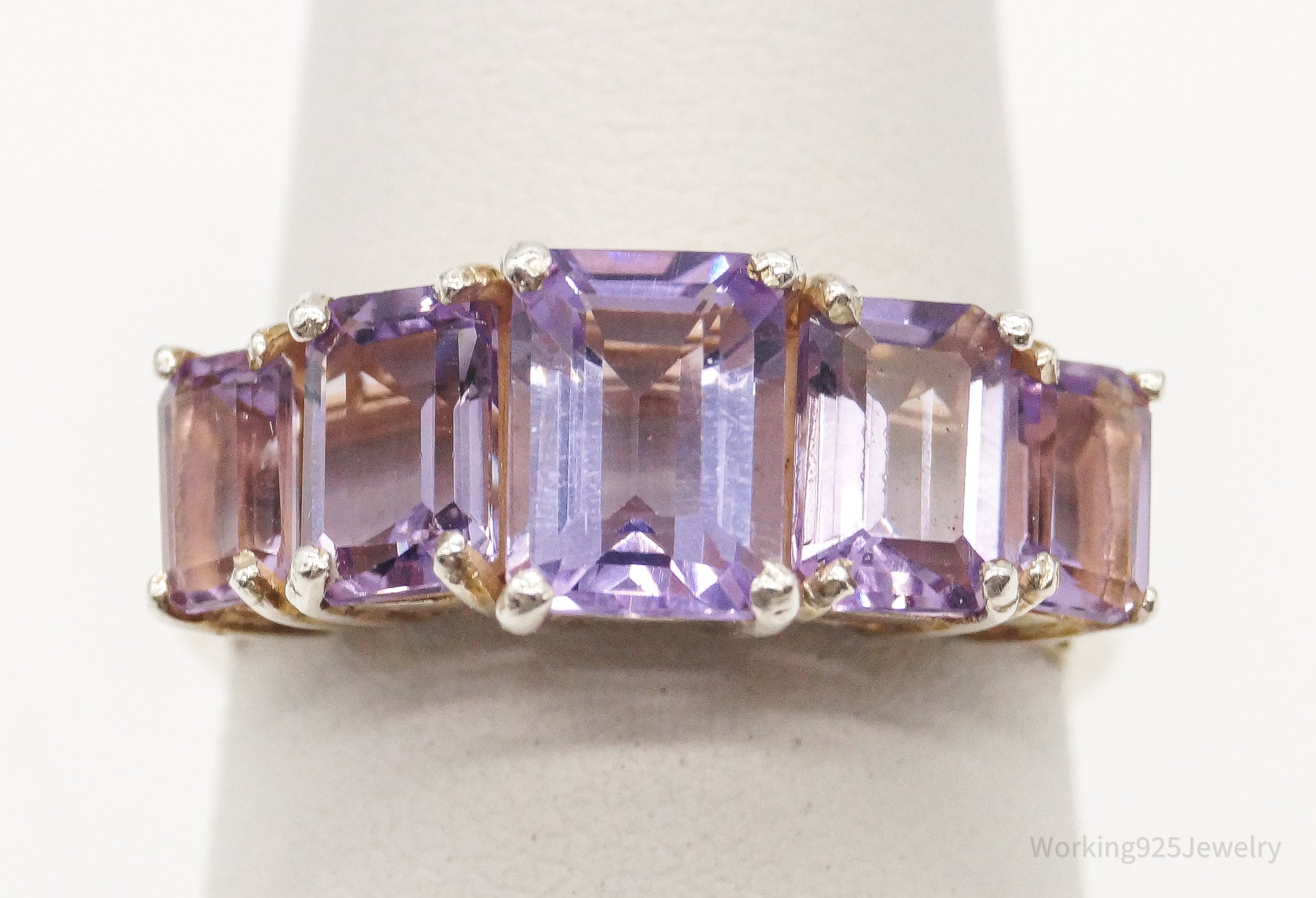 Vintage Amethyst Gold Wash Sterling Silver Ring - Size 5.75