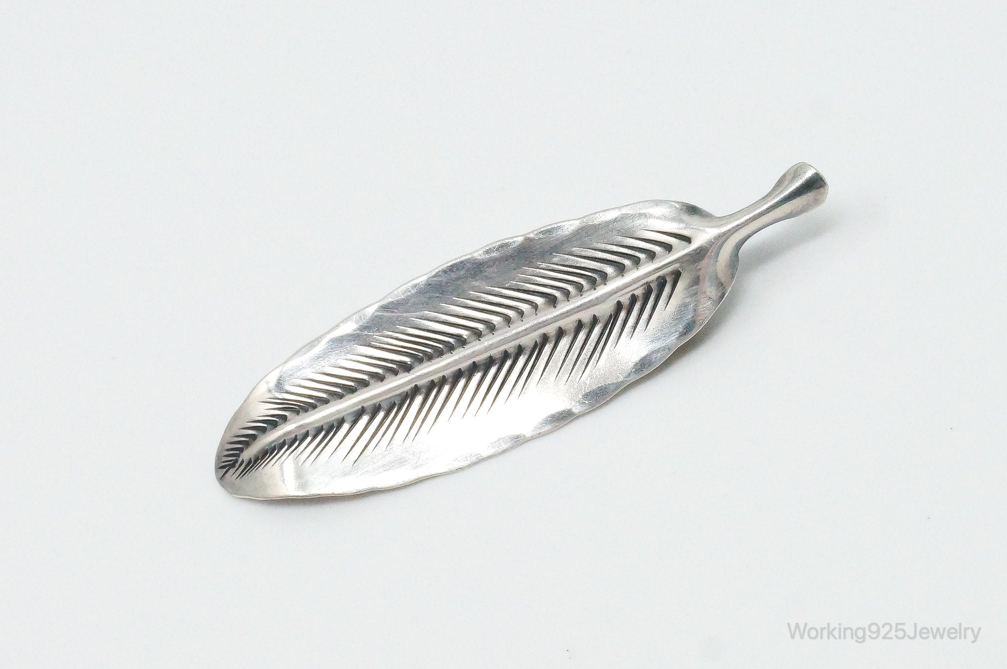 Vintage Designer NYE Modernist Feather Sterling Silver Brooch Pin