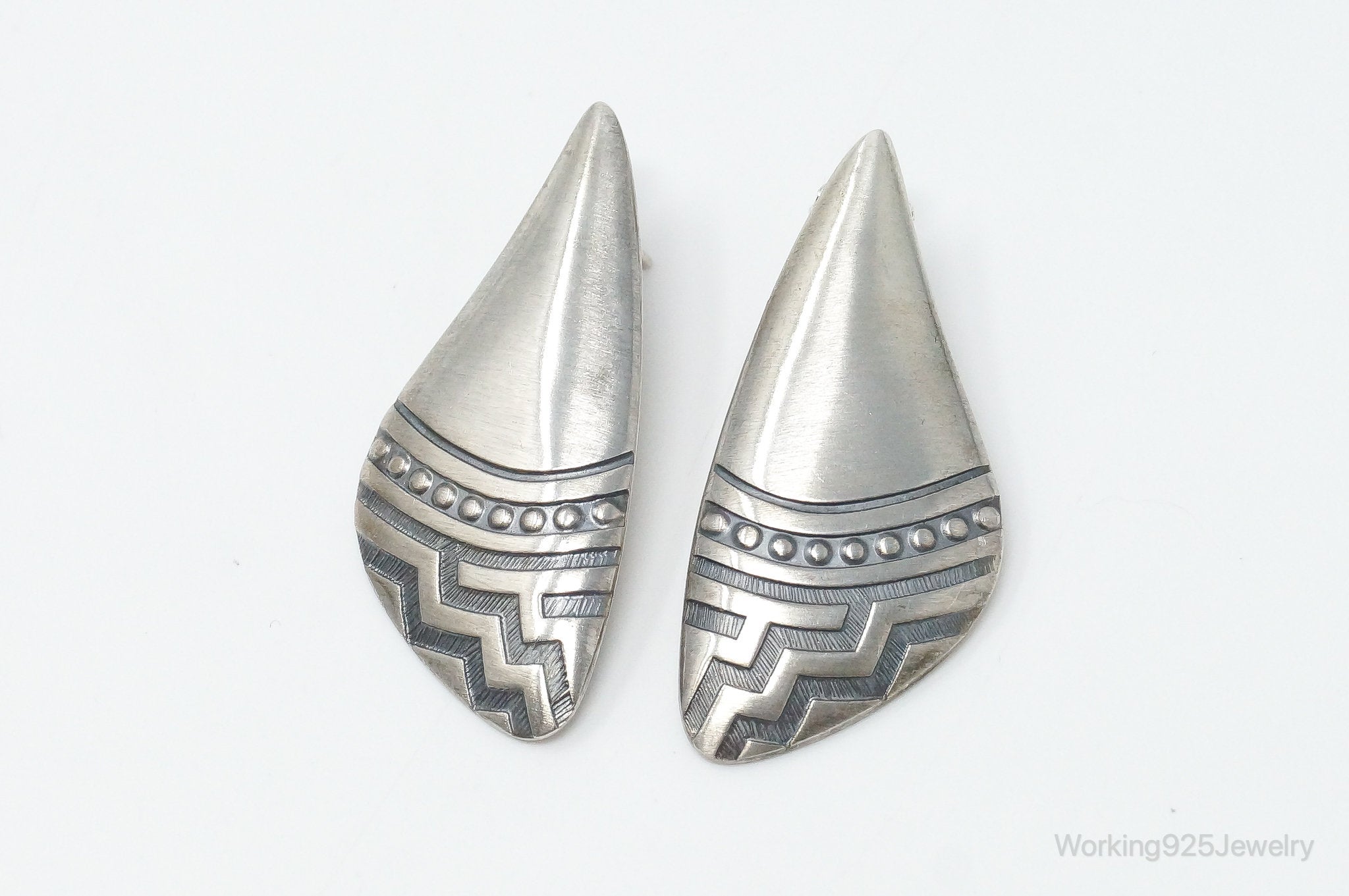 Vintage Designer KABANA Sterling Silver Southwestern Style Earrings