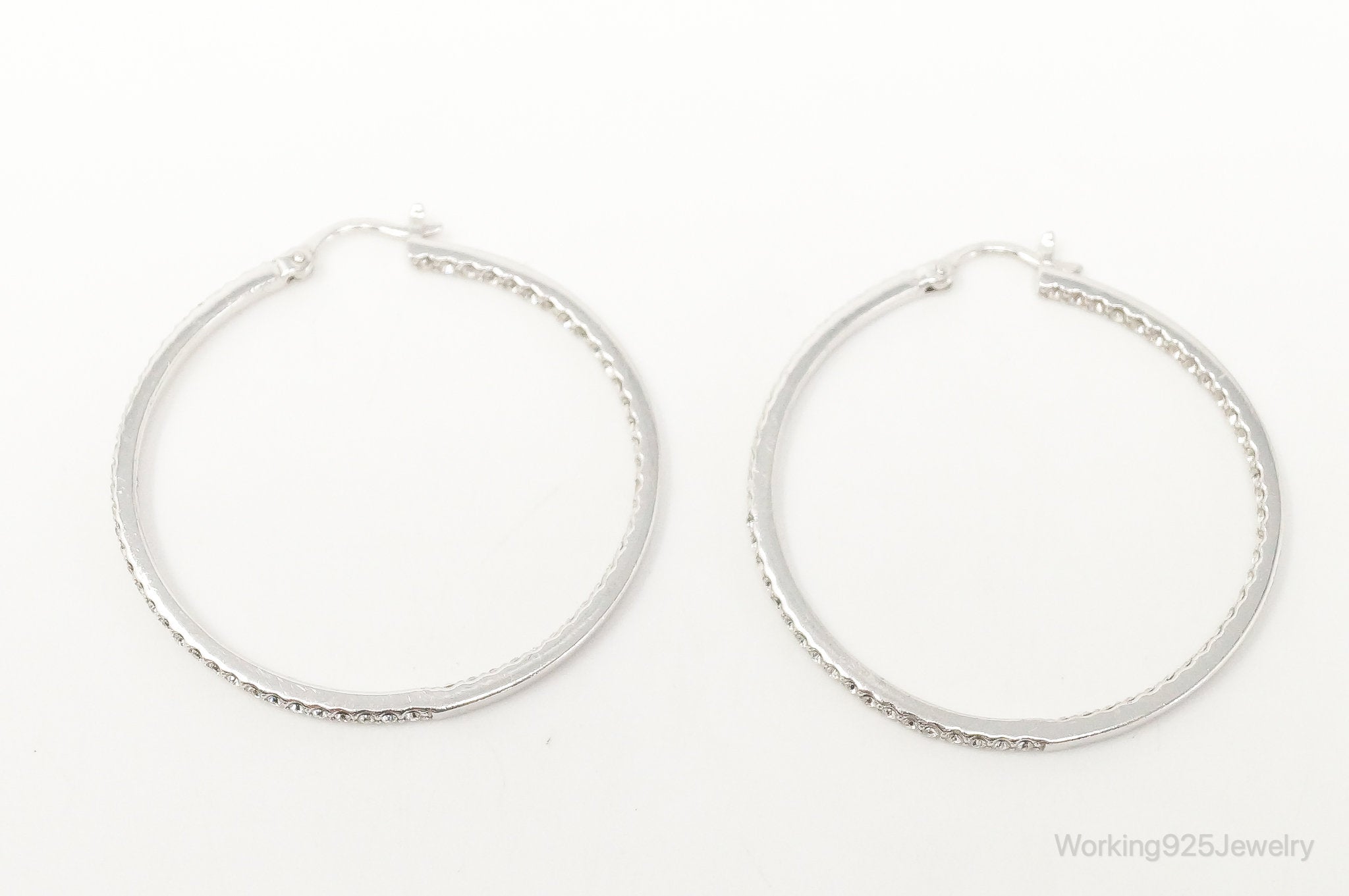 Designer VO Cubic Zirconia Sterling Silver Hoop Earrings