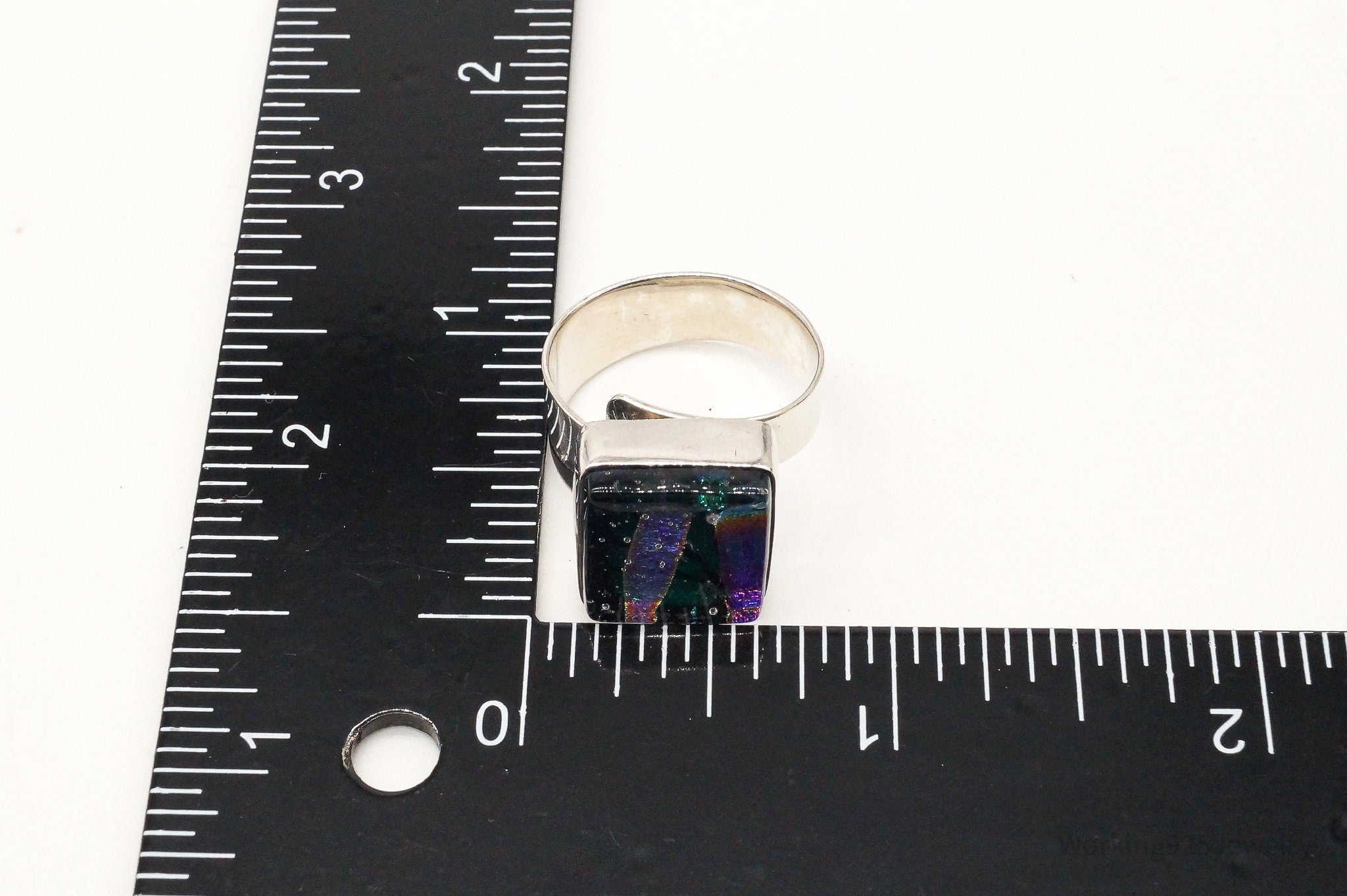 Vintage Dichroic Glass Sterling Silver Ring - Size 8.25 Adjustable