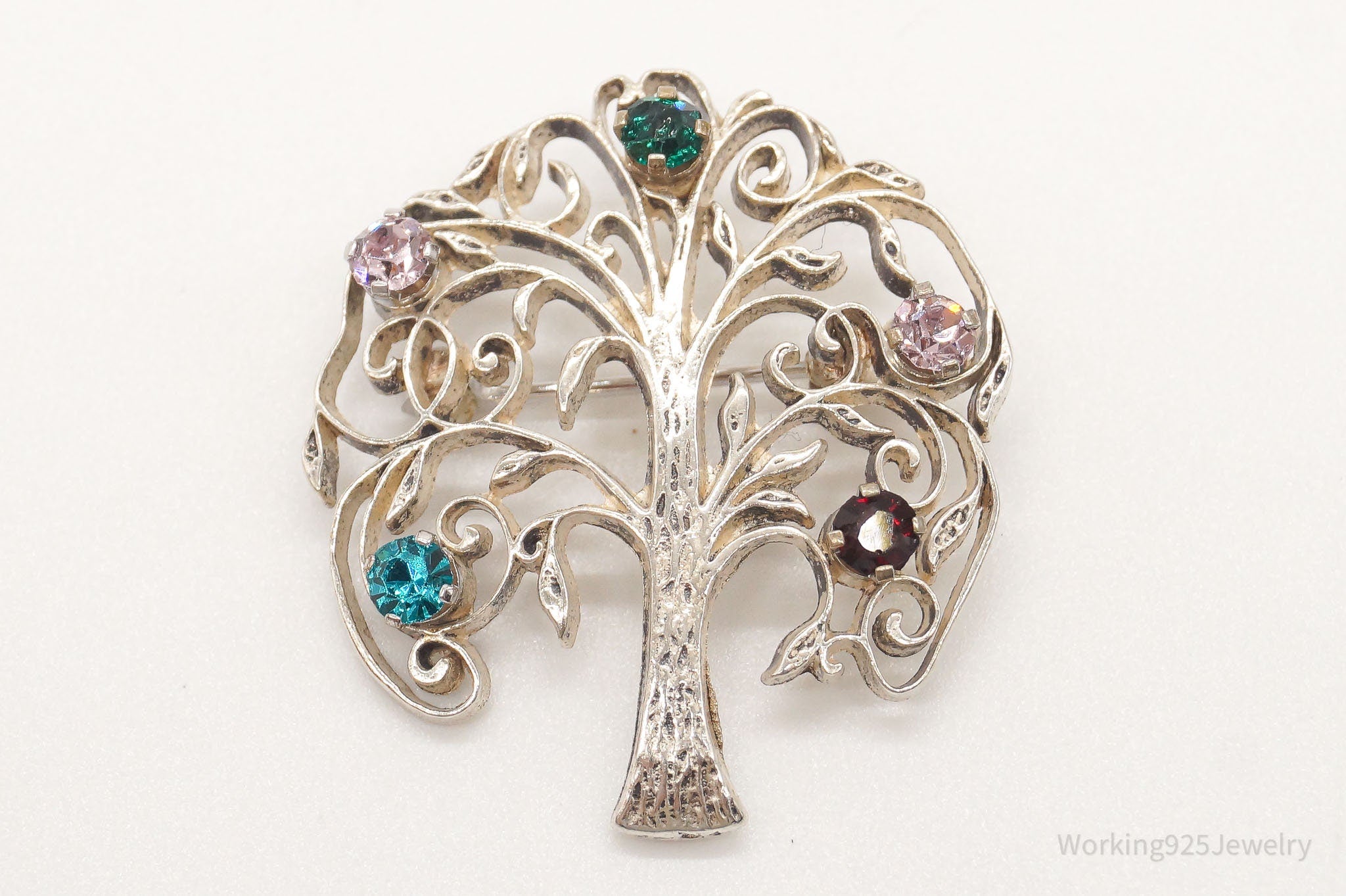 Antique Anson Rhinestone Tree Sterling Silver Pin