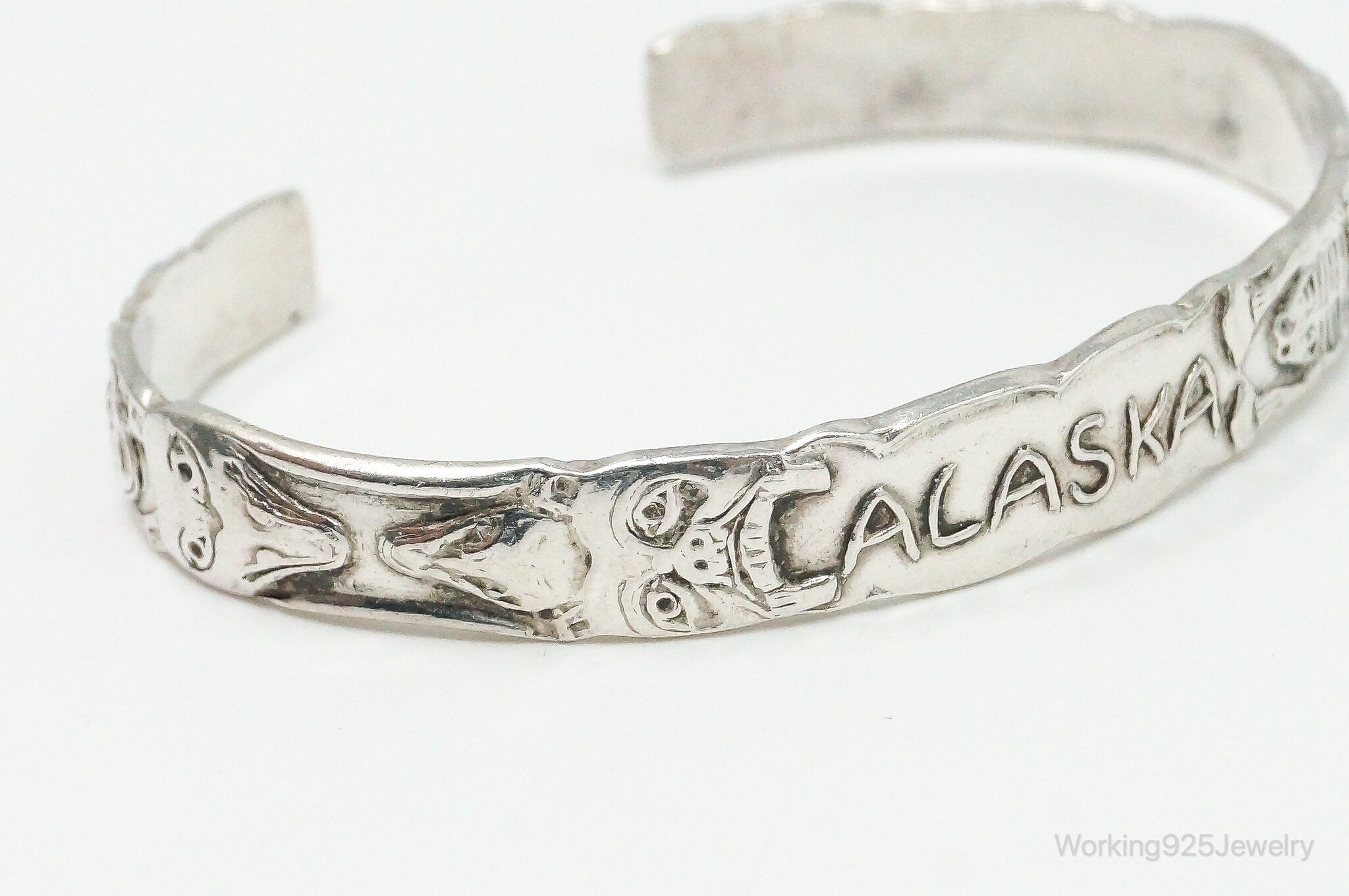 Vintage ALASKA Tribal Totem Sterling Silver Cuff Bracelet