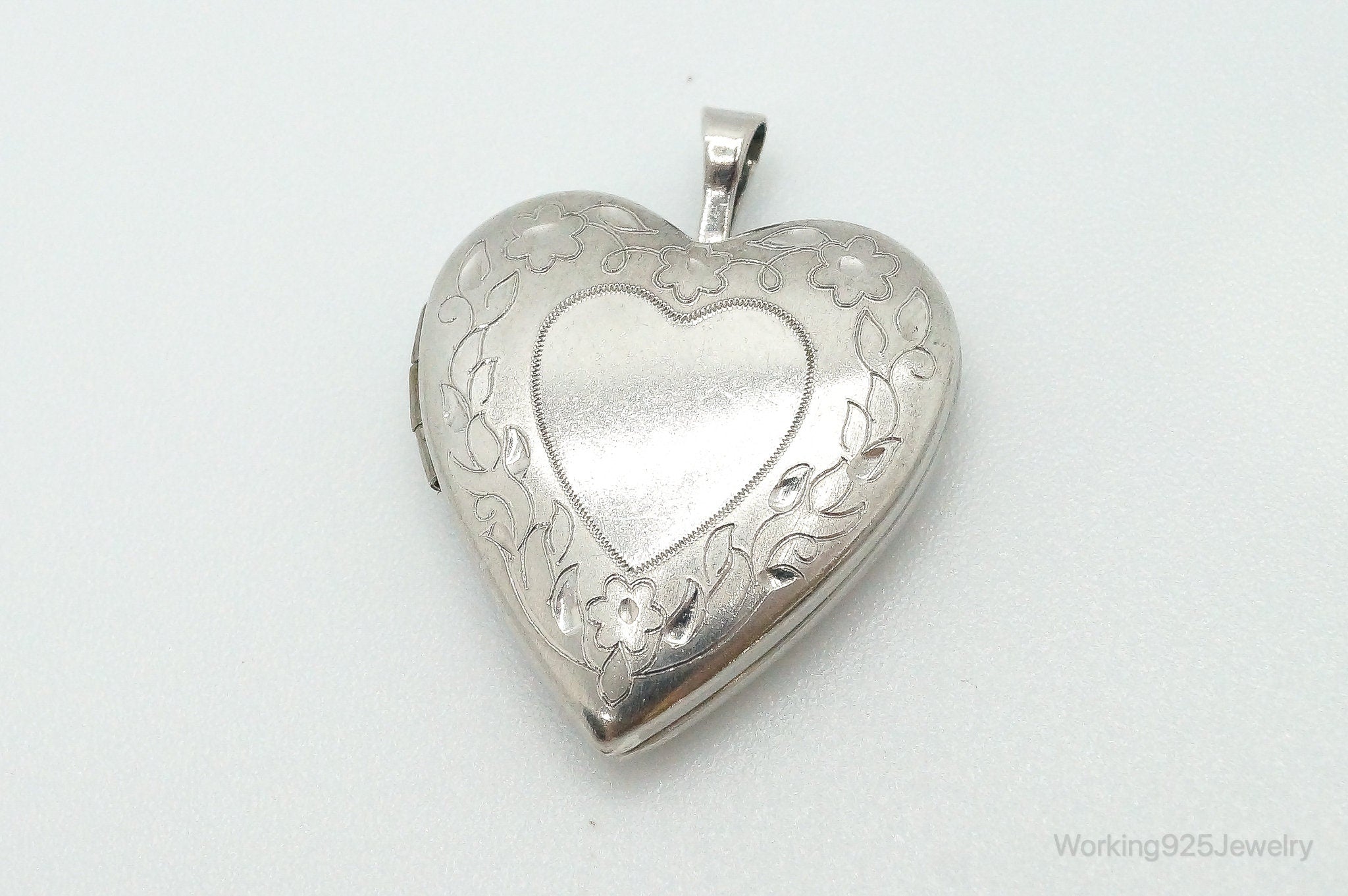 Antique Sterling Silver Secret Picture Heart Locket Pendant