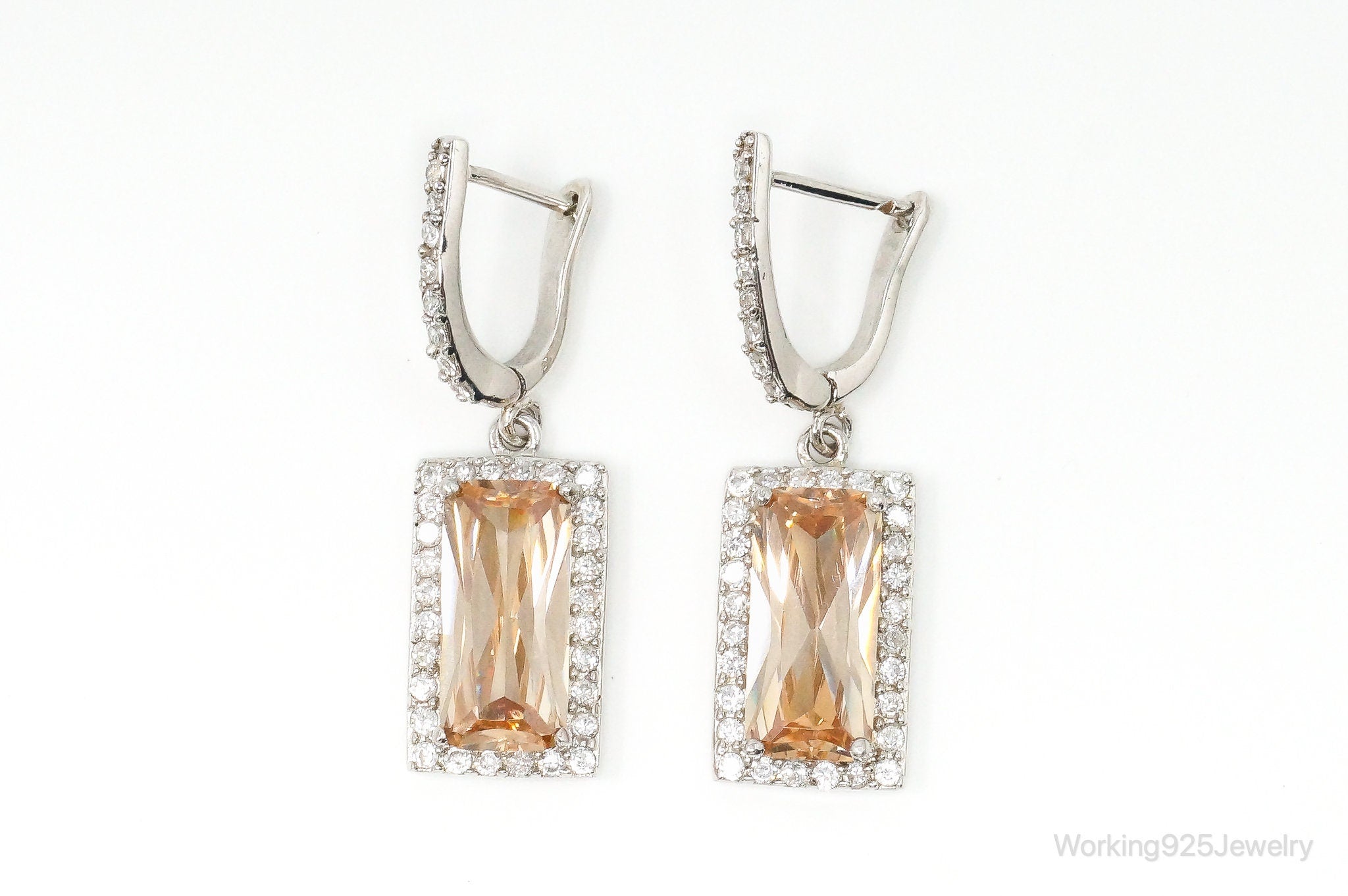 Large Citrine Cubic Zirconia Sterling Silver Earrings