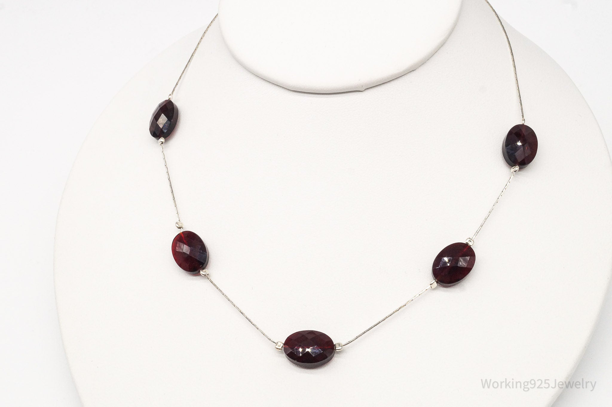 Vintage Garnet Sterling Silver Necklace 16"