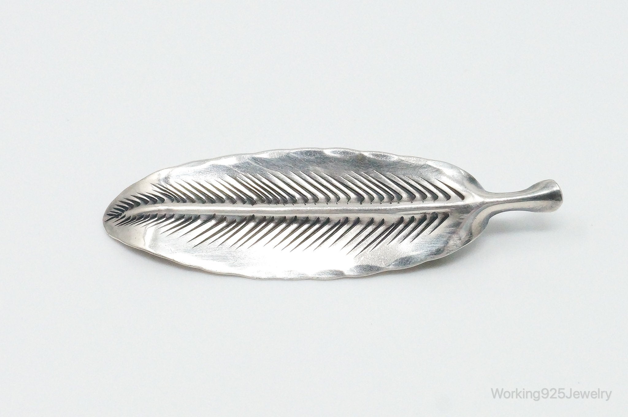 Vintage Designer NYE Modernist Feather Sterling Silver Brooch Pin