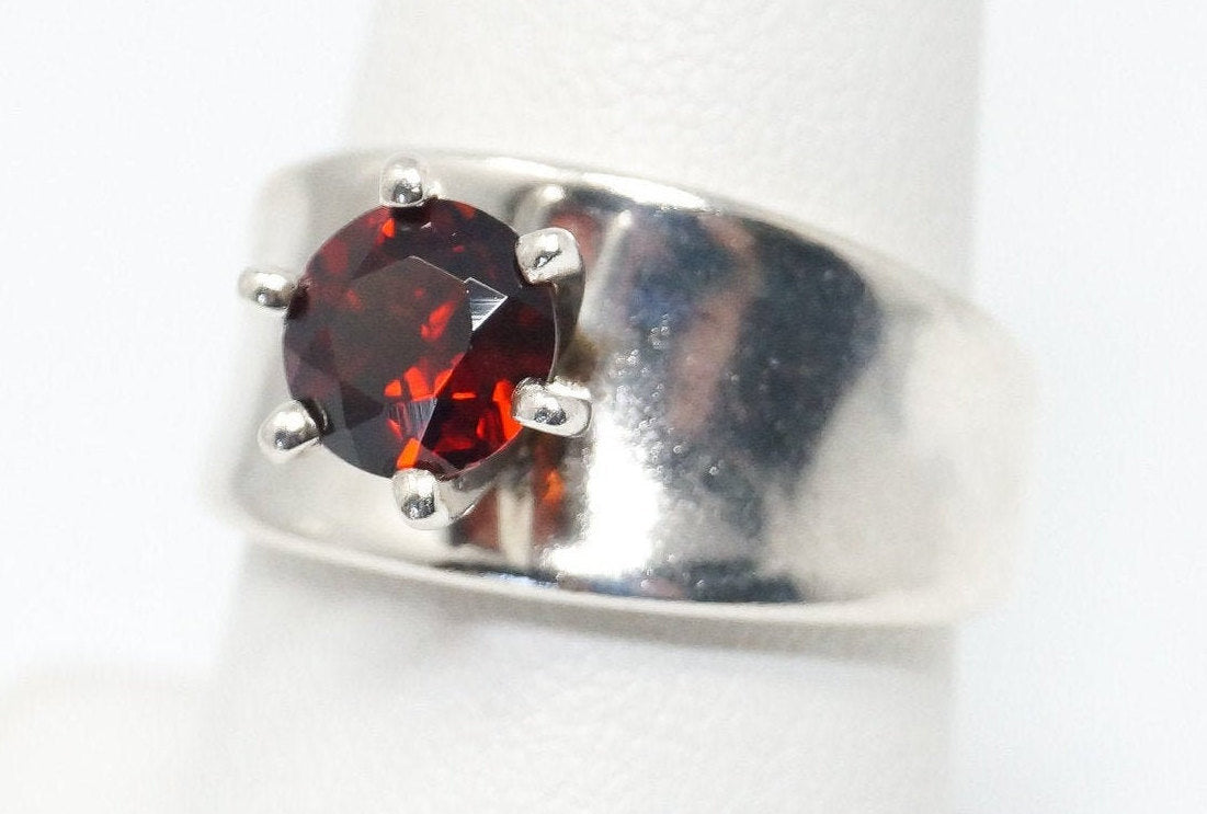 Vintage Art Deco Garnet Sterling Silver Ring - Size 7.75