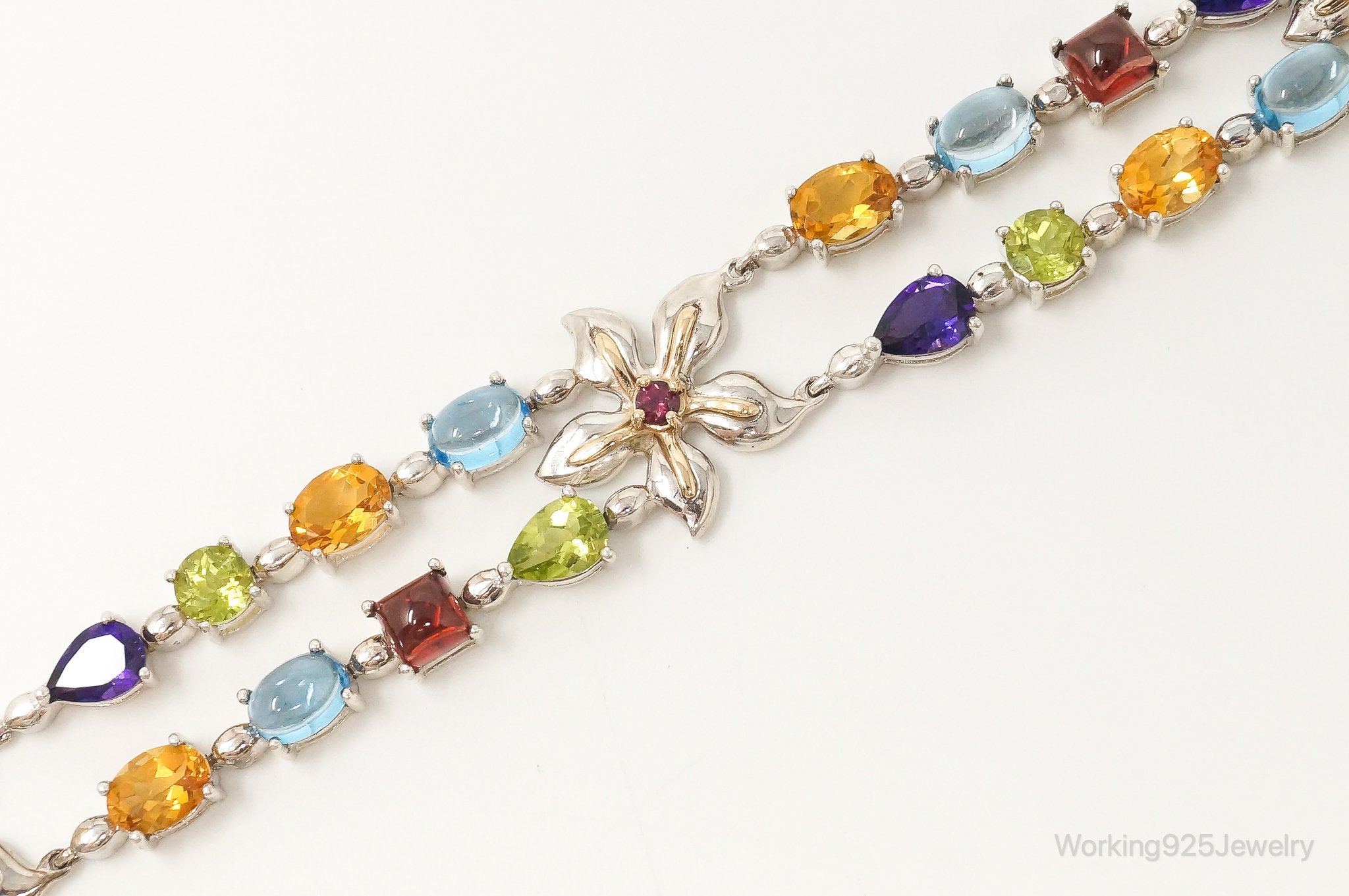 Designer SLV 14K Gold Multi Gem Sterling Silver Bracelet