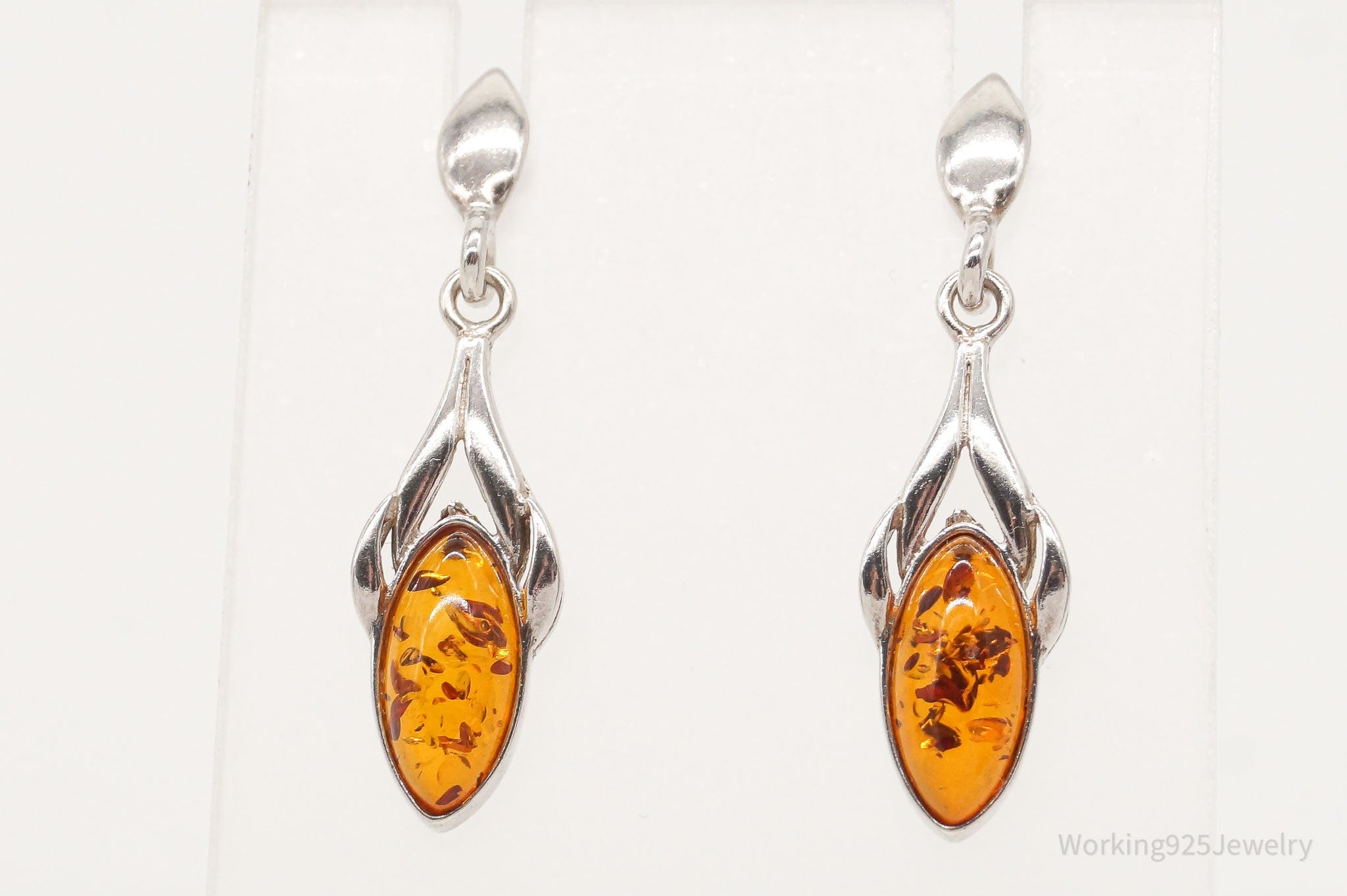 Vintage Amber Modernist Sterling Silver Earrings