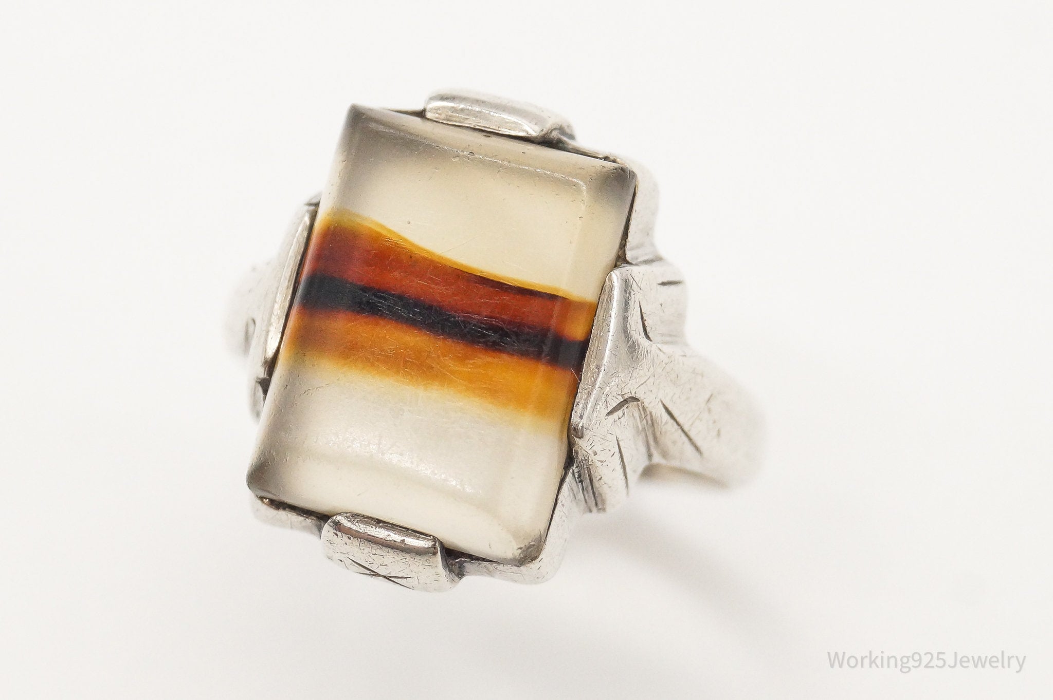 Antique Agate Sterling Silver Ring Size 4.75