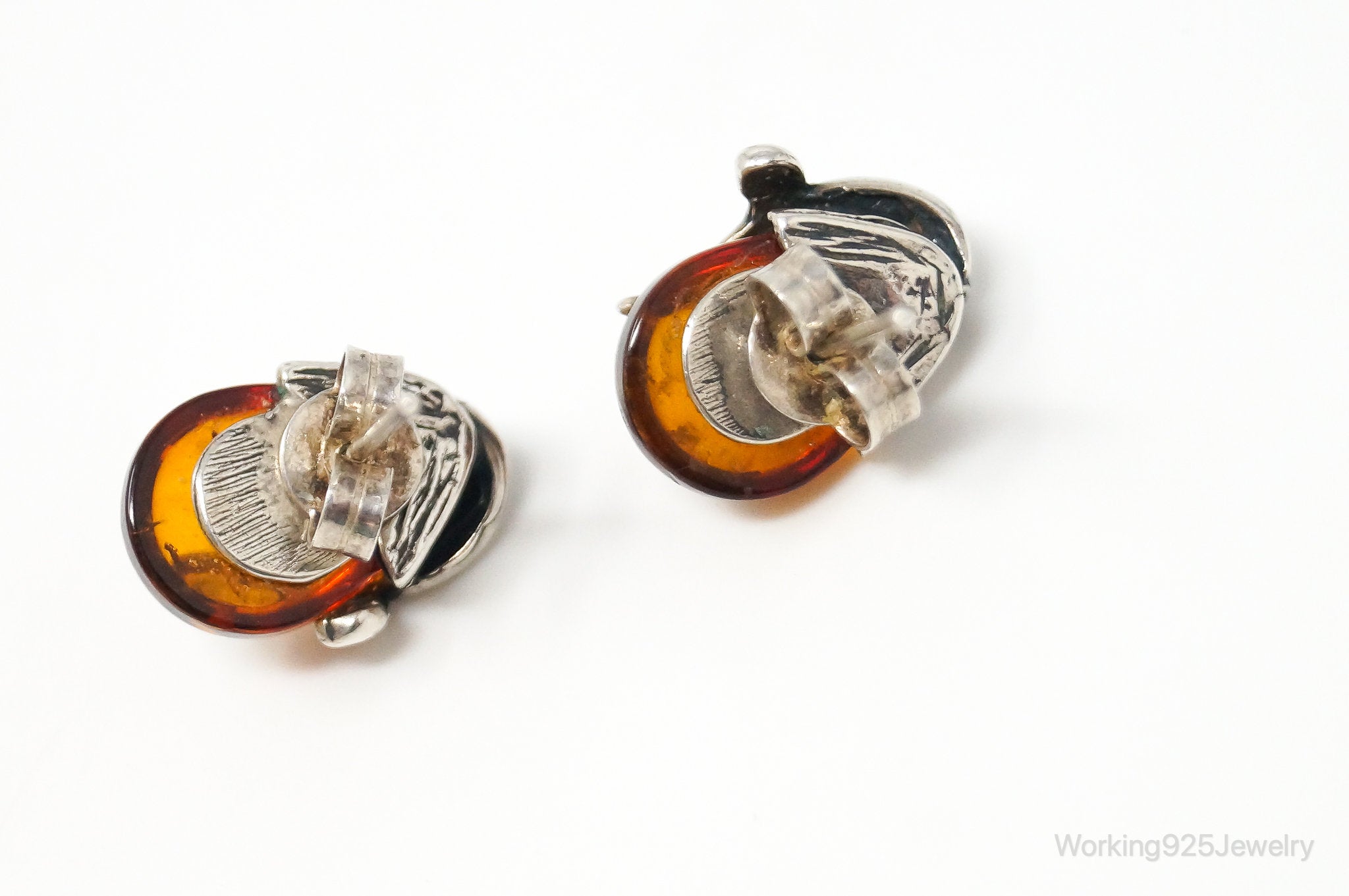 Vintage Amber Modernist Sterling Silver Earrings