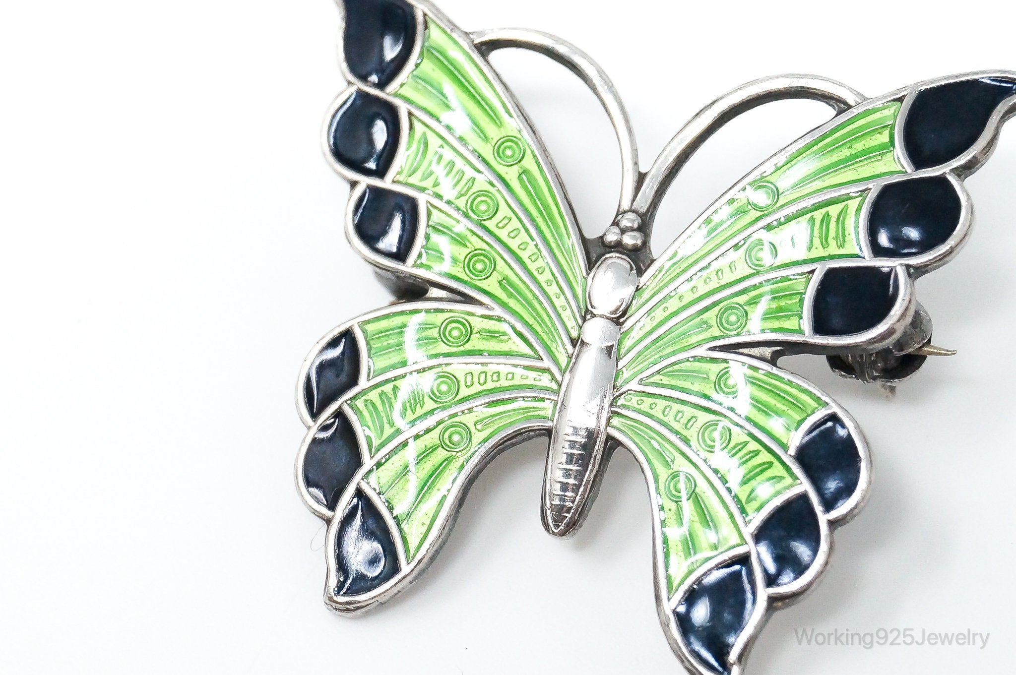 Vintage Danish Meka Butterfly Enamel Sterling Silver Pin Brooch