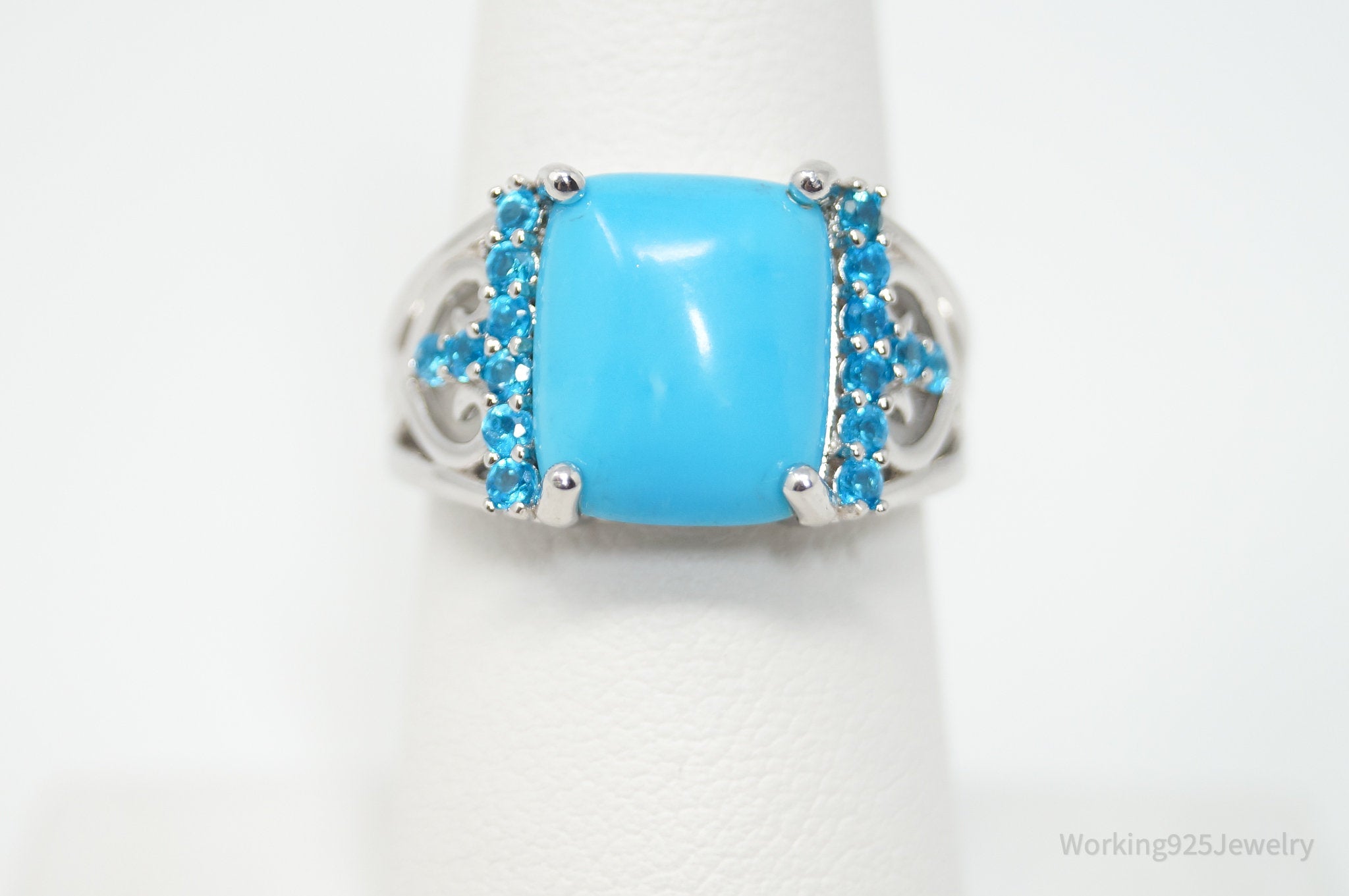 Vintage Designer DK Turquoise Blue Topaz Sterling Silver Ring - Size 7