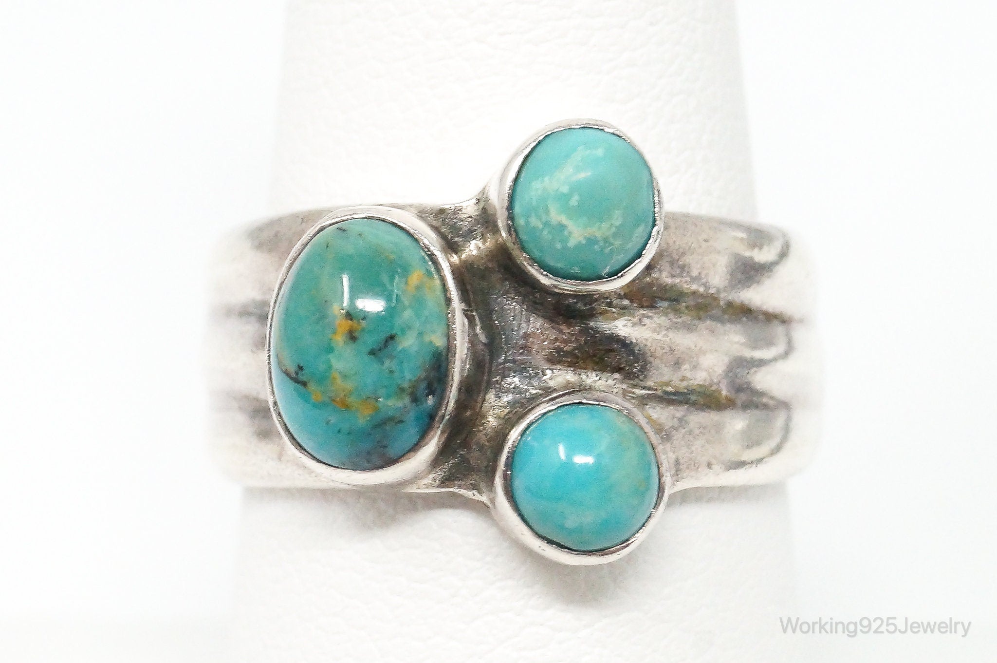 Vintage Amazonite Modernist Style Sterling Silver Ring - Size 8.5