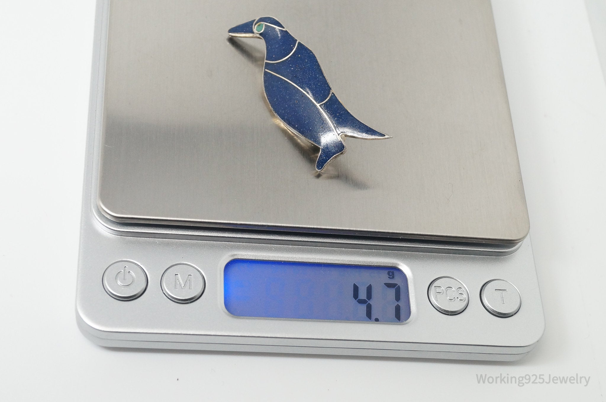 Vintage Blue Lapis Lazuli Penguin Sterling Silver Brooch Pin