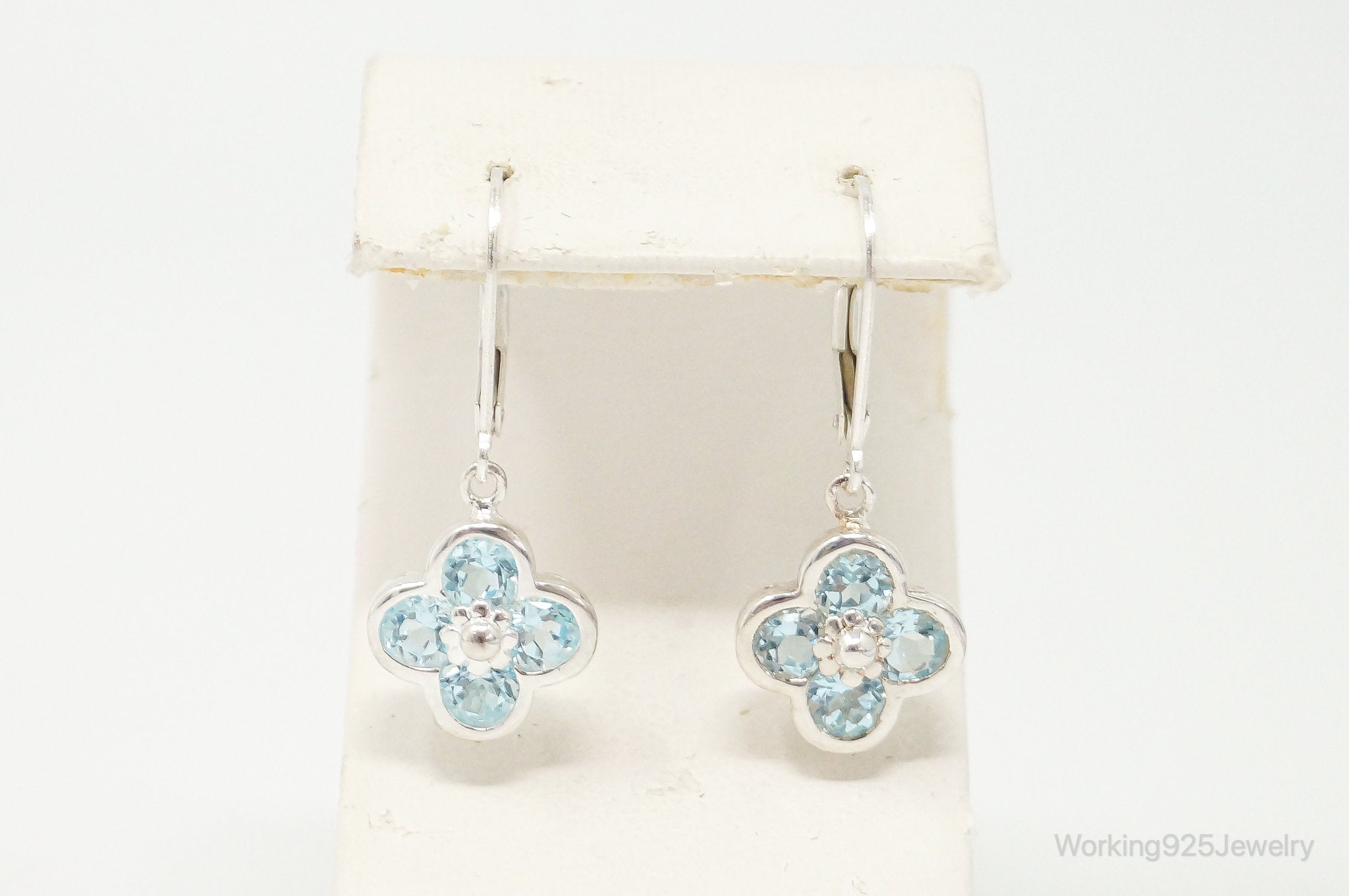 Designer Blue Topaz Flowers Sterling Silver Earrings