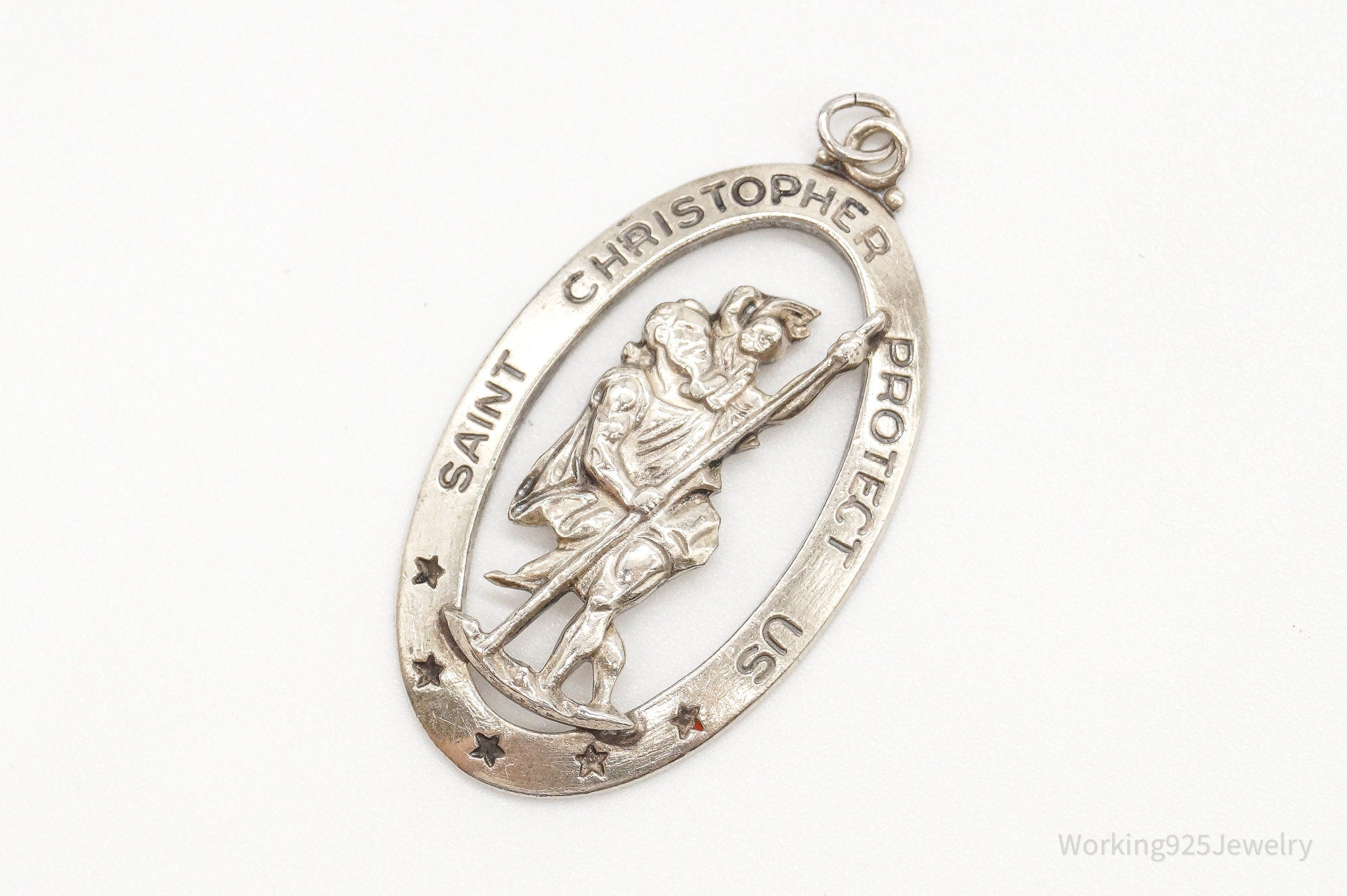 Antique Theda Saint Christopher Protect Us Sterling Silver Pendant