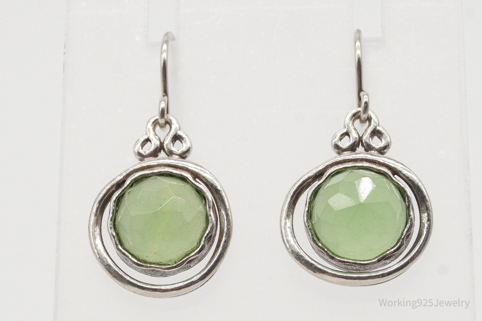 Vintage Green Chalcedony Sterling Silver Earrings