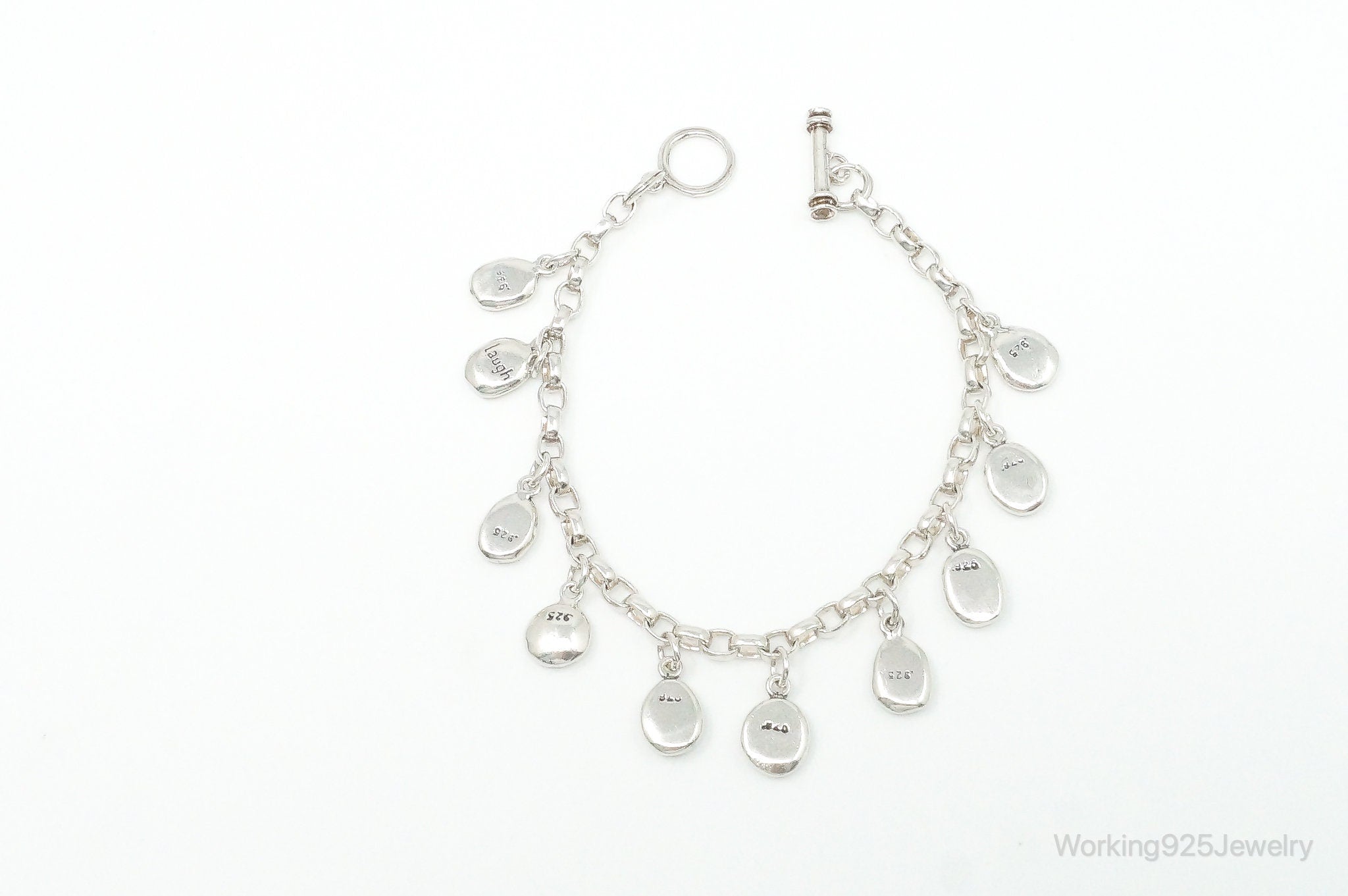 Vintage Inspiring Words Sterling Silver Charms Bracelet